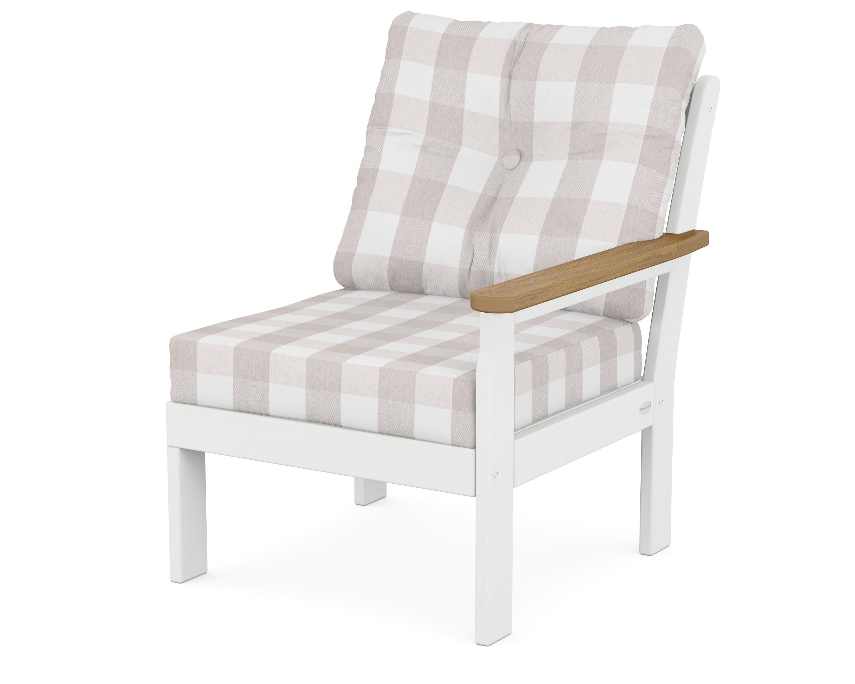 Vineyard Modular Right Arm Chair in White / Natural / Buffalo Plaid Dune Burlap