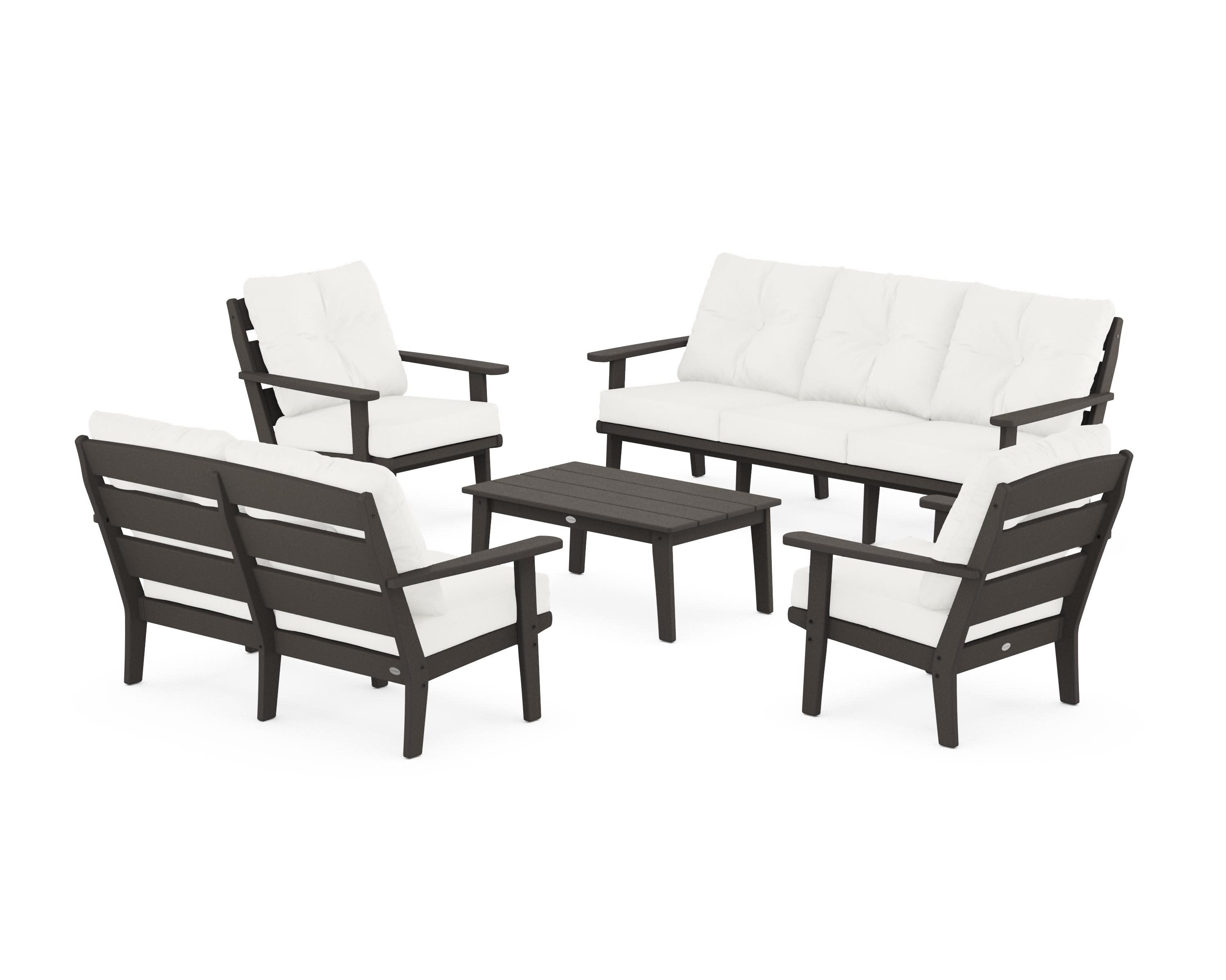 Lakeside 5-Piece Lounge Sofa Set in Vintage Coffee / Natural Linen