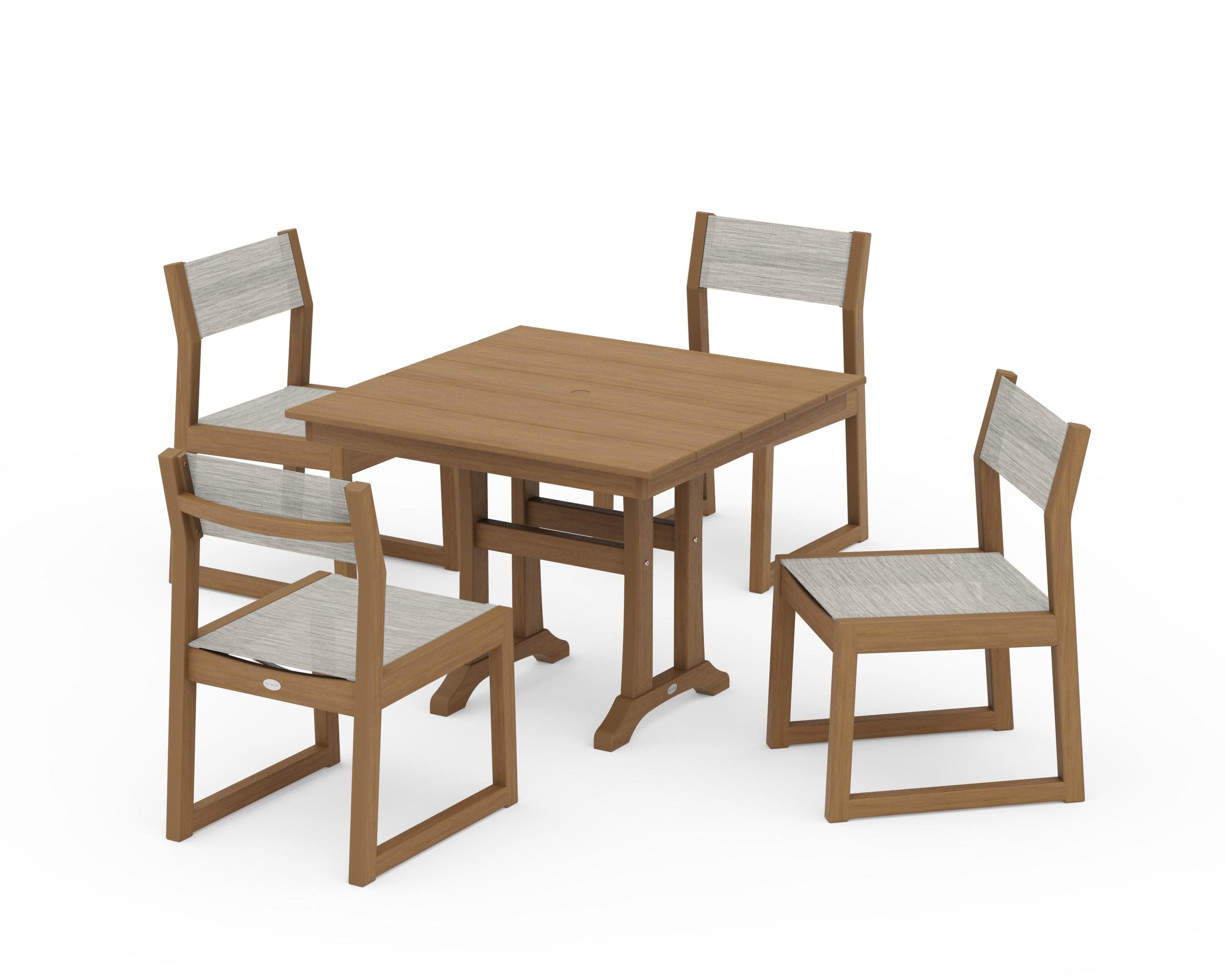 EDGE Sling 5-Piece Farmhouse Trestle Side Chair Dining Set in Natural / Birch Sling