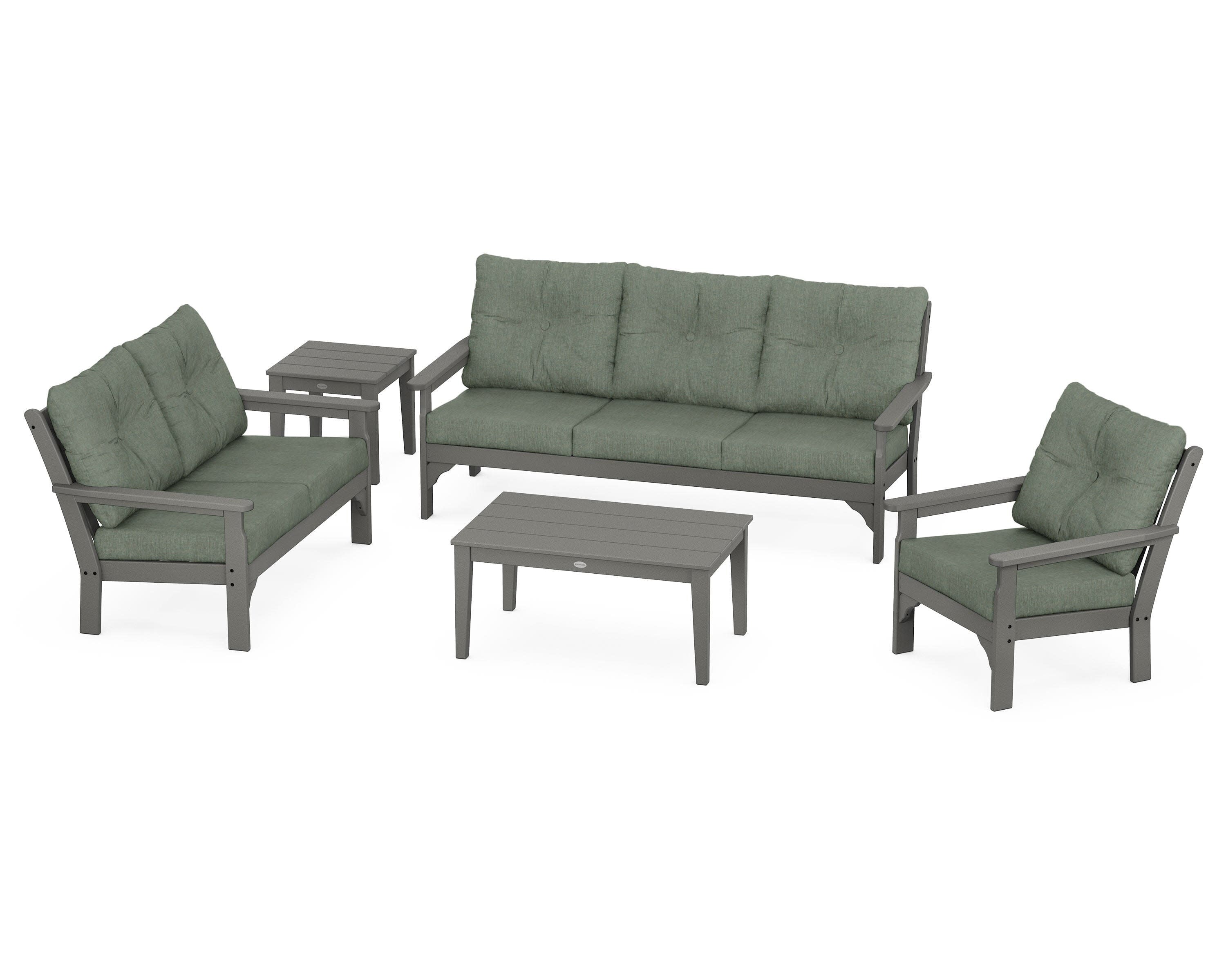 Vineyard 5 Piece Deep Seating Set in Slate Grey / Cast Sage