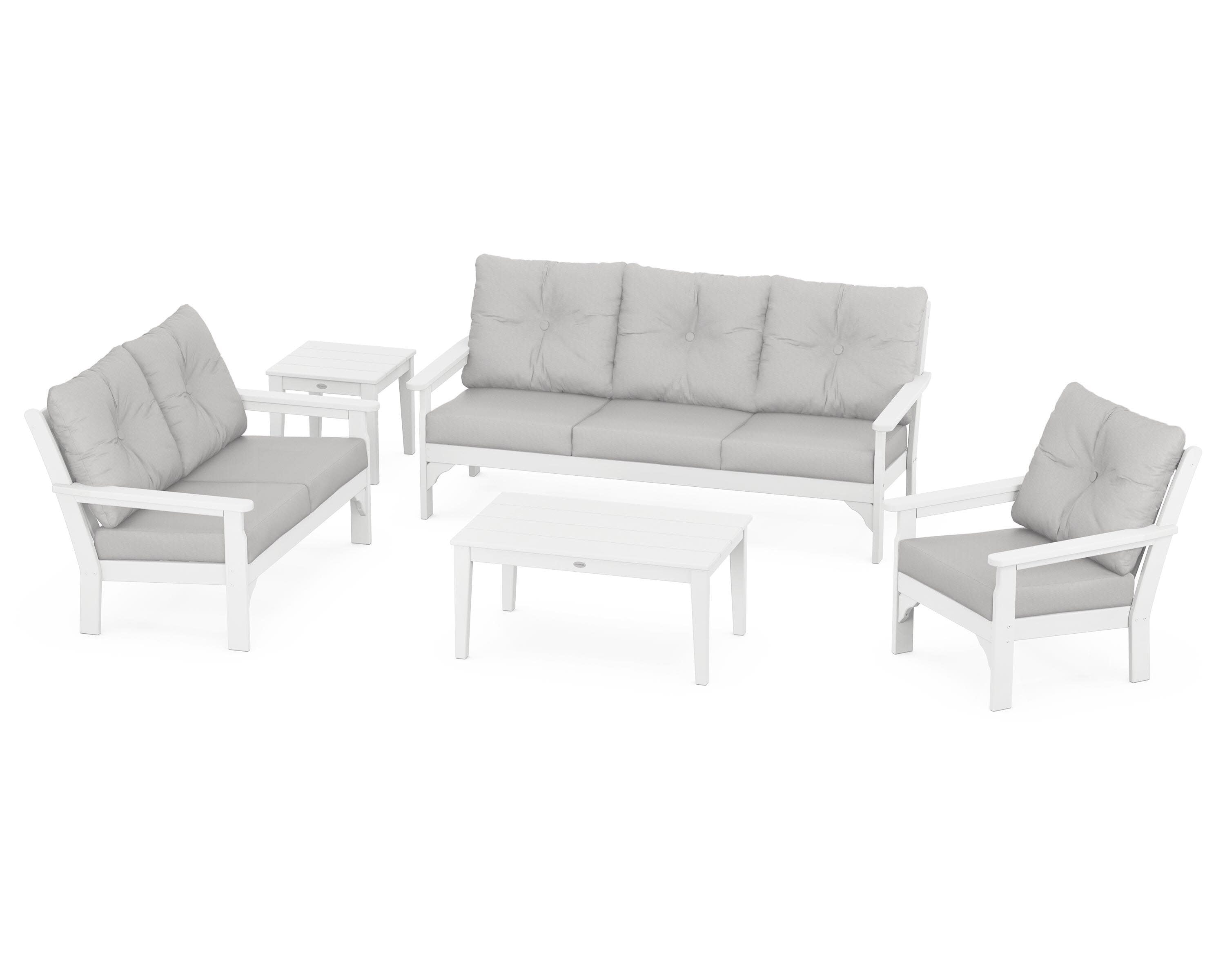 Vineyard 5 Piece Deep Seating Set in White / Diamond in the Rough