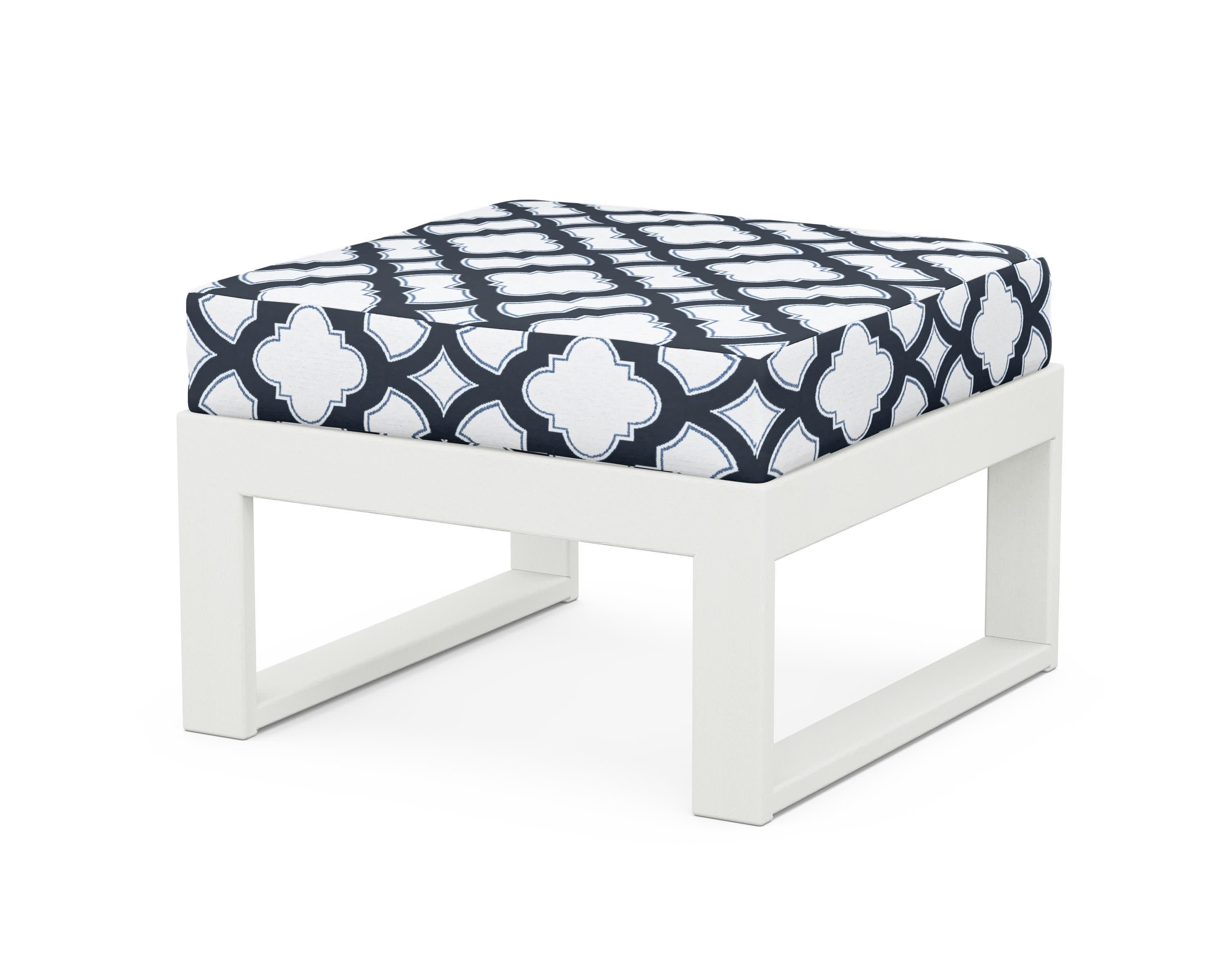 Modular Ottoman - Modern in Vintage White / Trellis Marine Indigo
