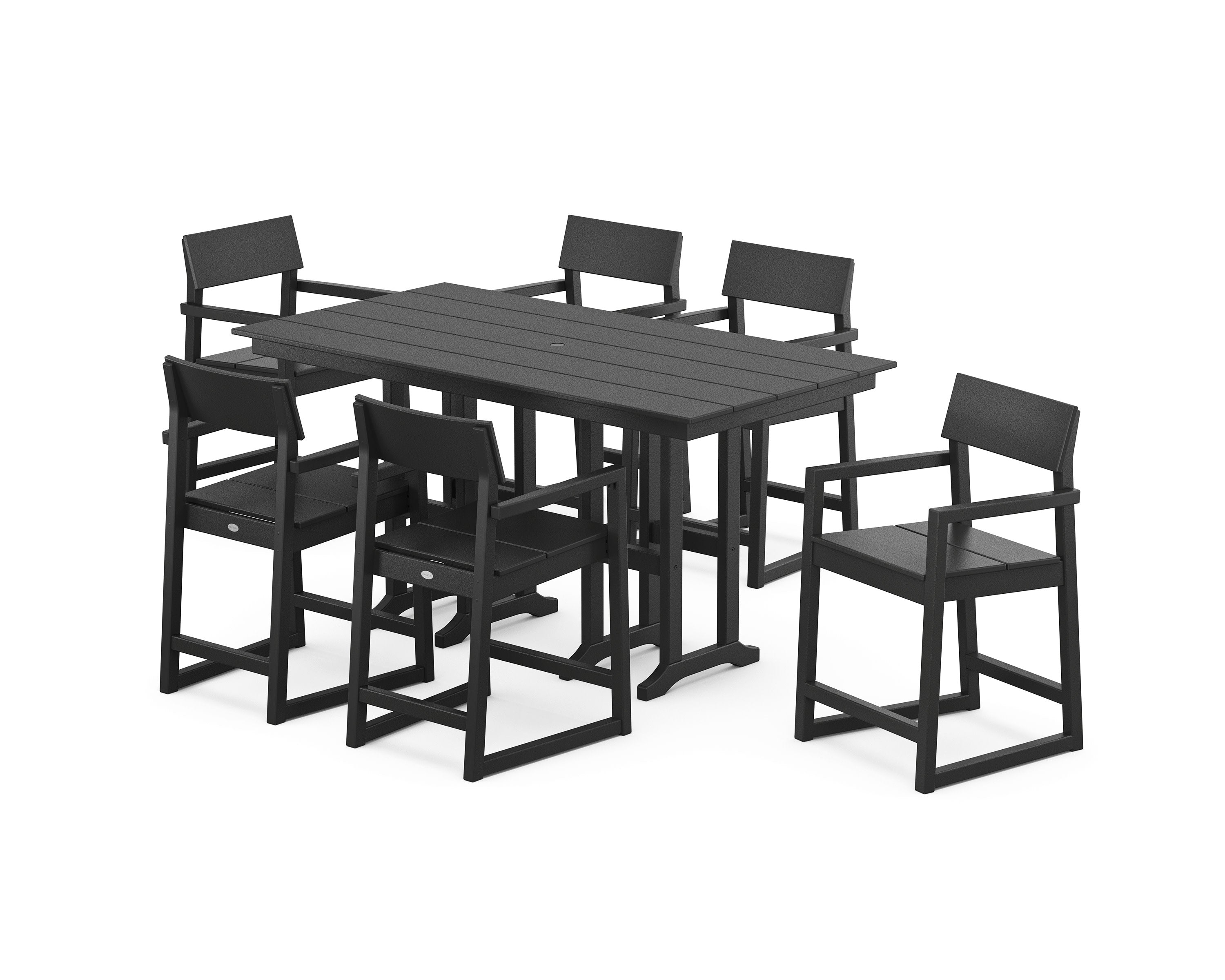 EDGE Arm Chair 7-Piece Farmhouse Counter Set in Black
