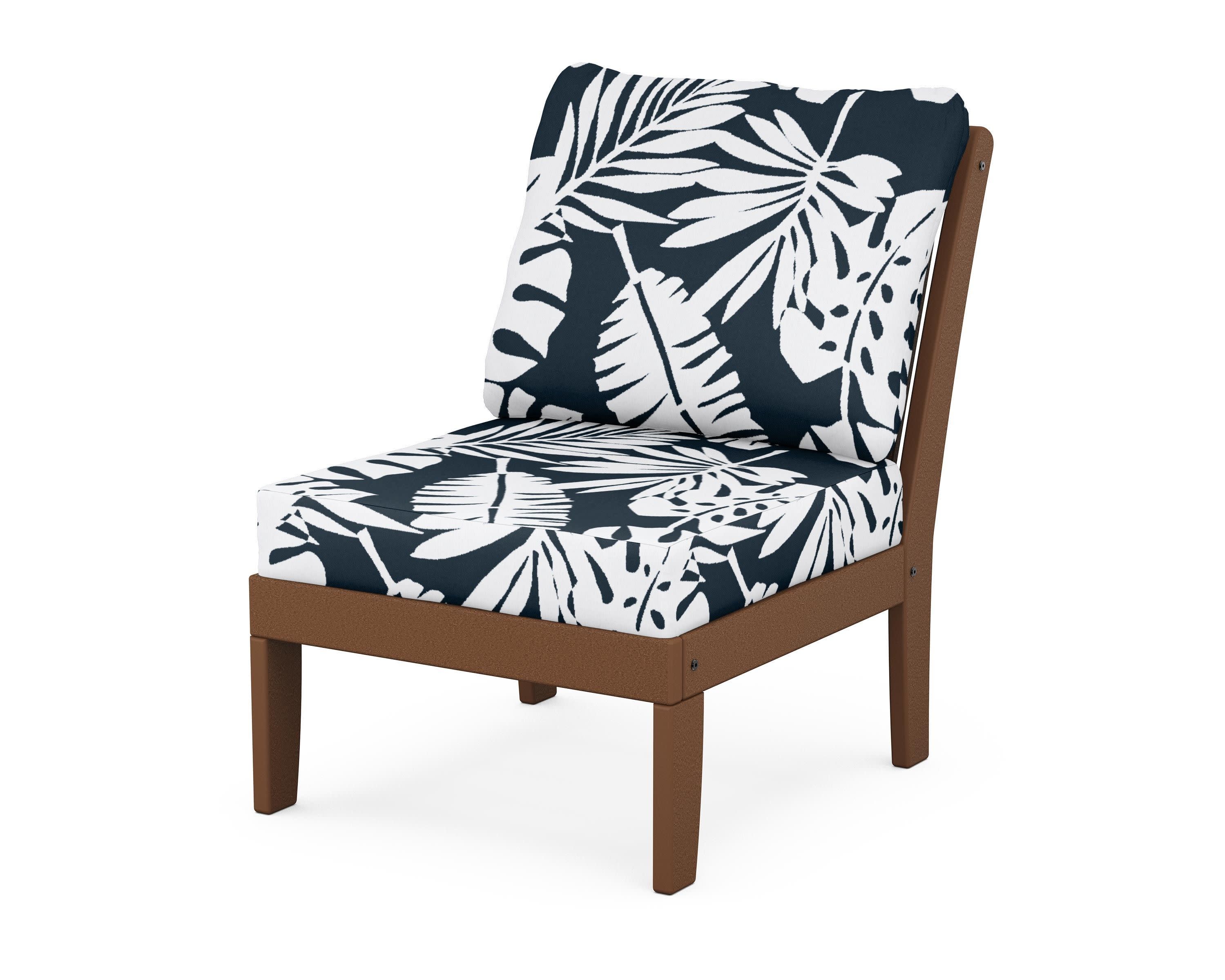 Braxton Modular Armless Chair in Teak / Leaf Marine Indigo