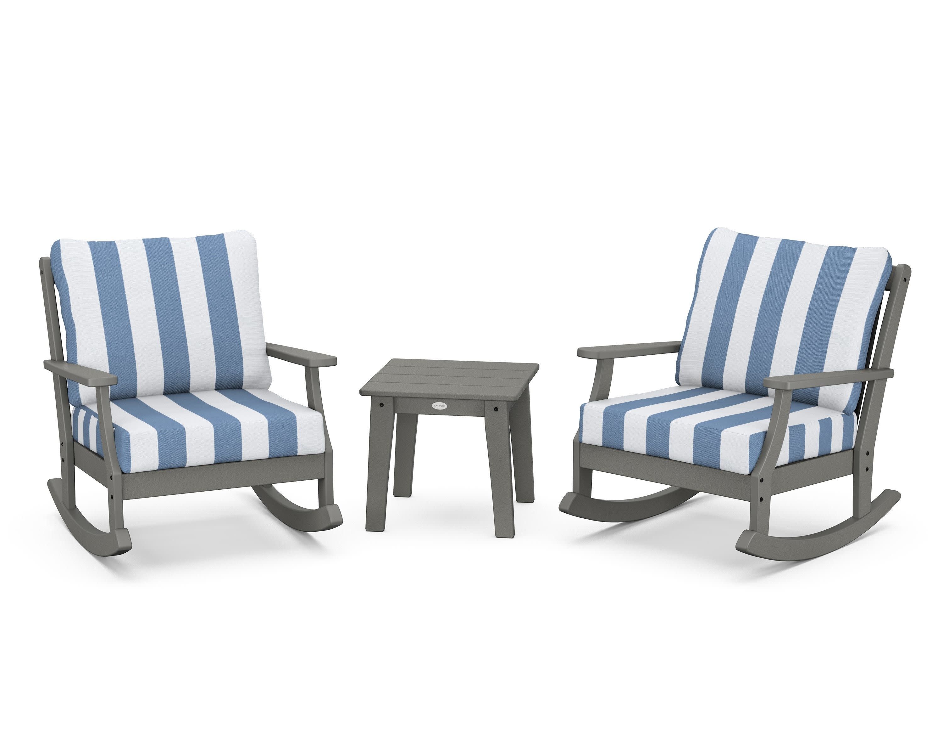 Braxton 3-Piece Deep Seating Rocker Set in Slate Grey / Cabana Stripe Sky Blue