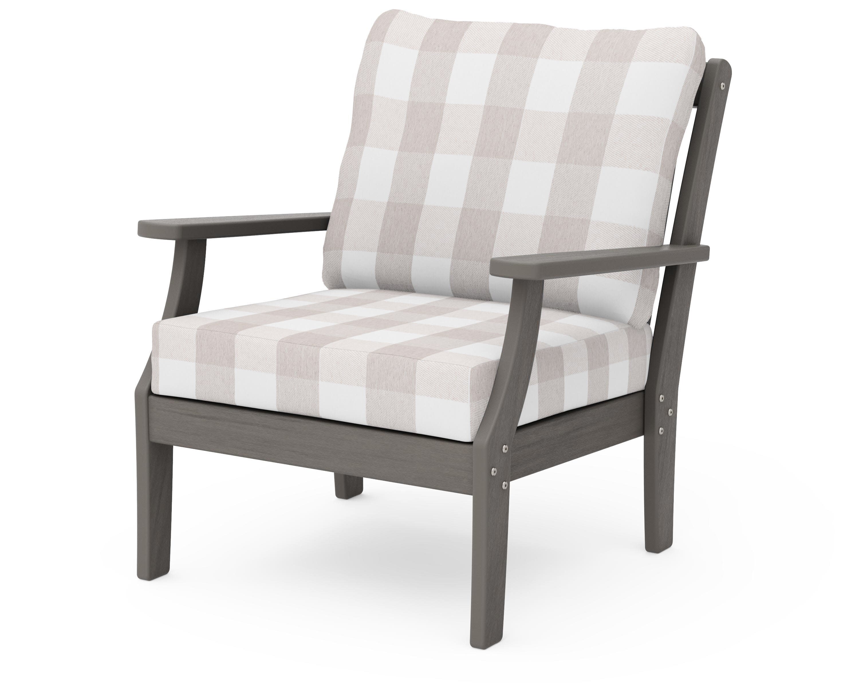 Braxton Deep Seating Chair in Driftwood / Buffalo Plaid Dune Burlap