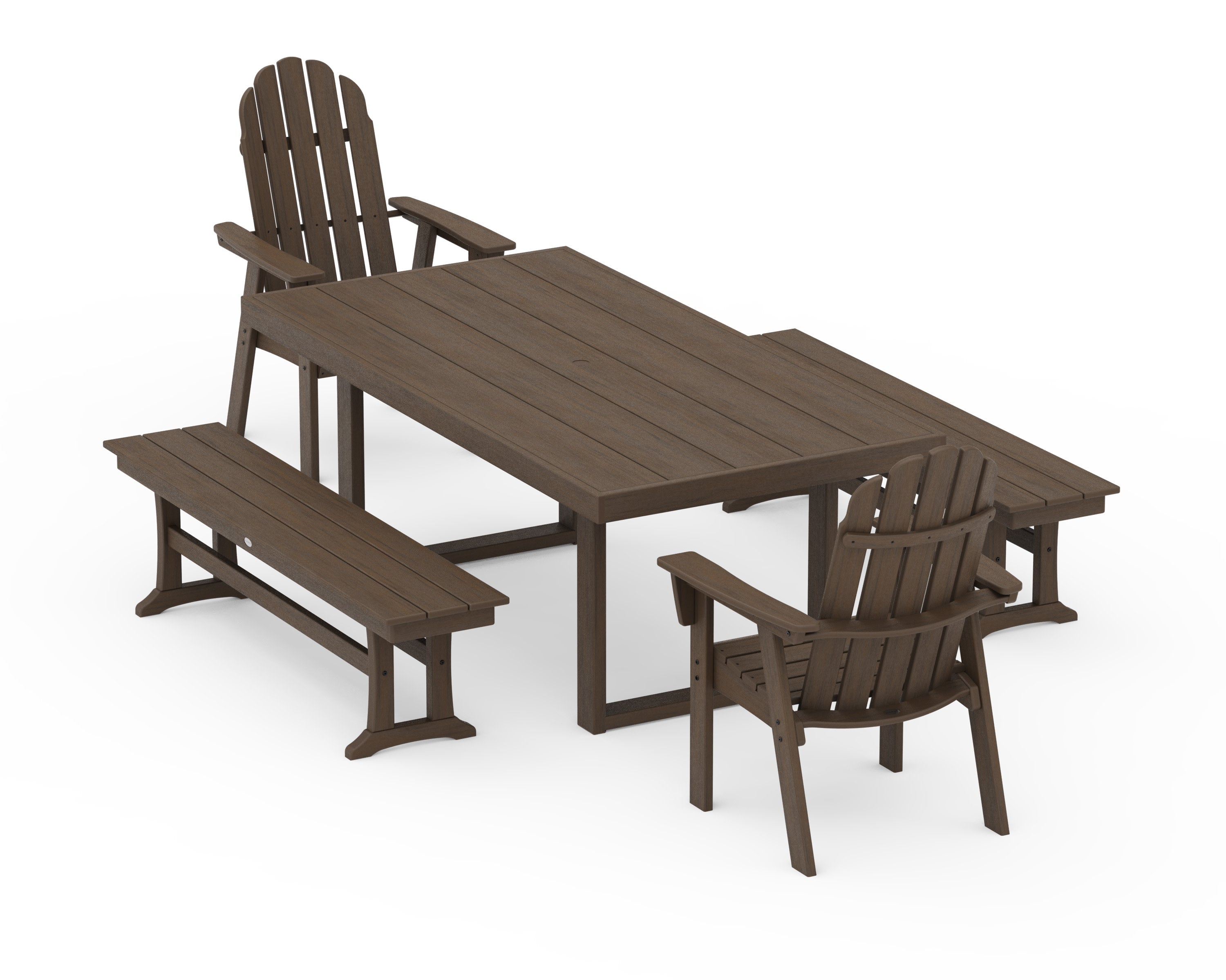 Vineyard Adirondack 5-Piece Dining Set with Benches in Kona