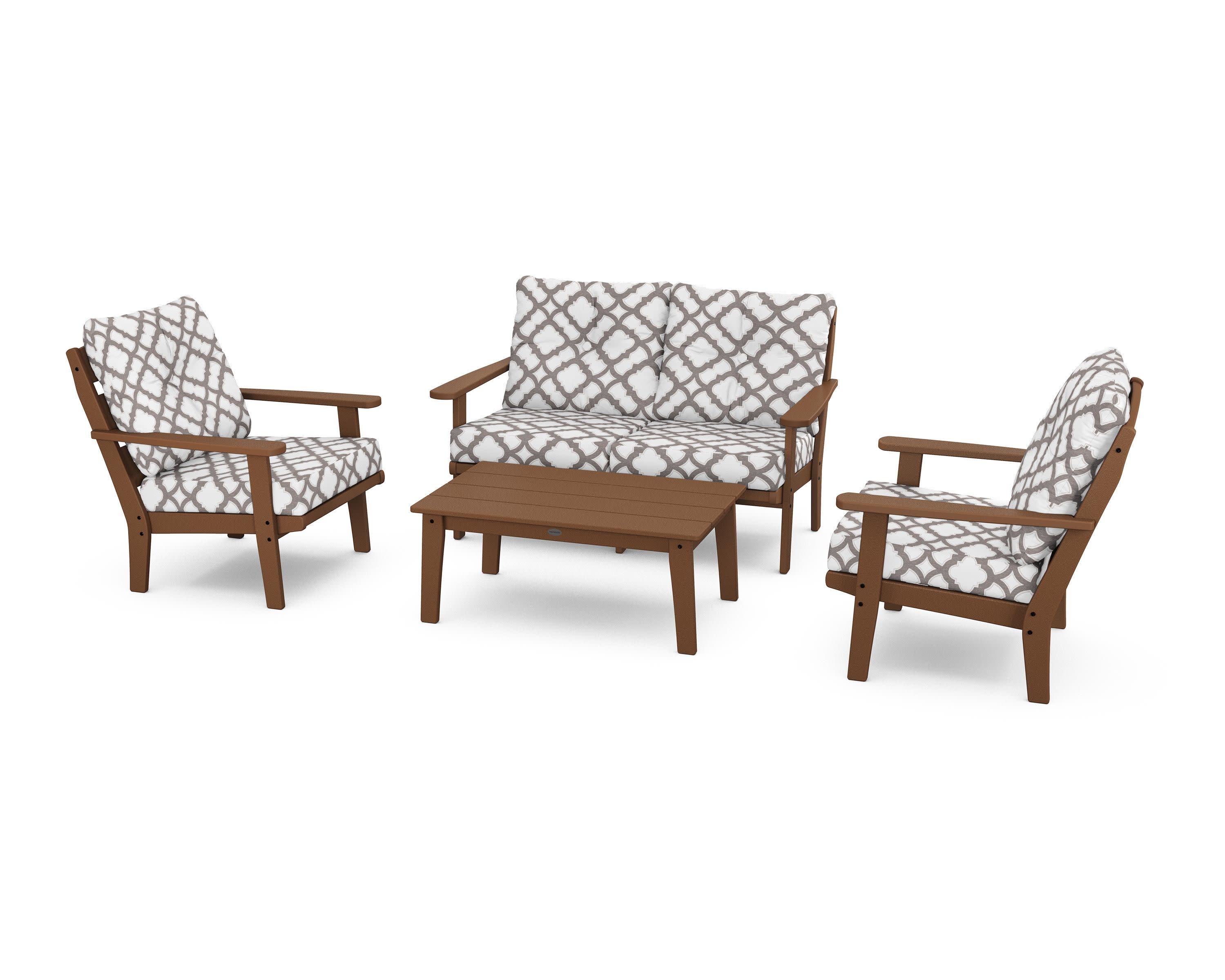 Lakeside 4-Piece Deep Seating Set in Teak / Trellis Grey Mist