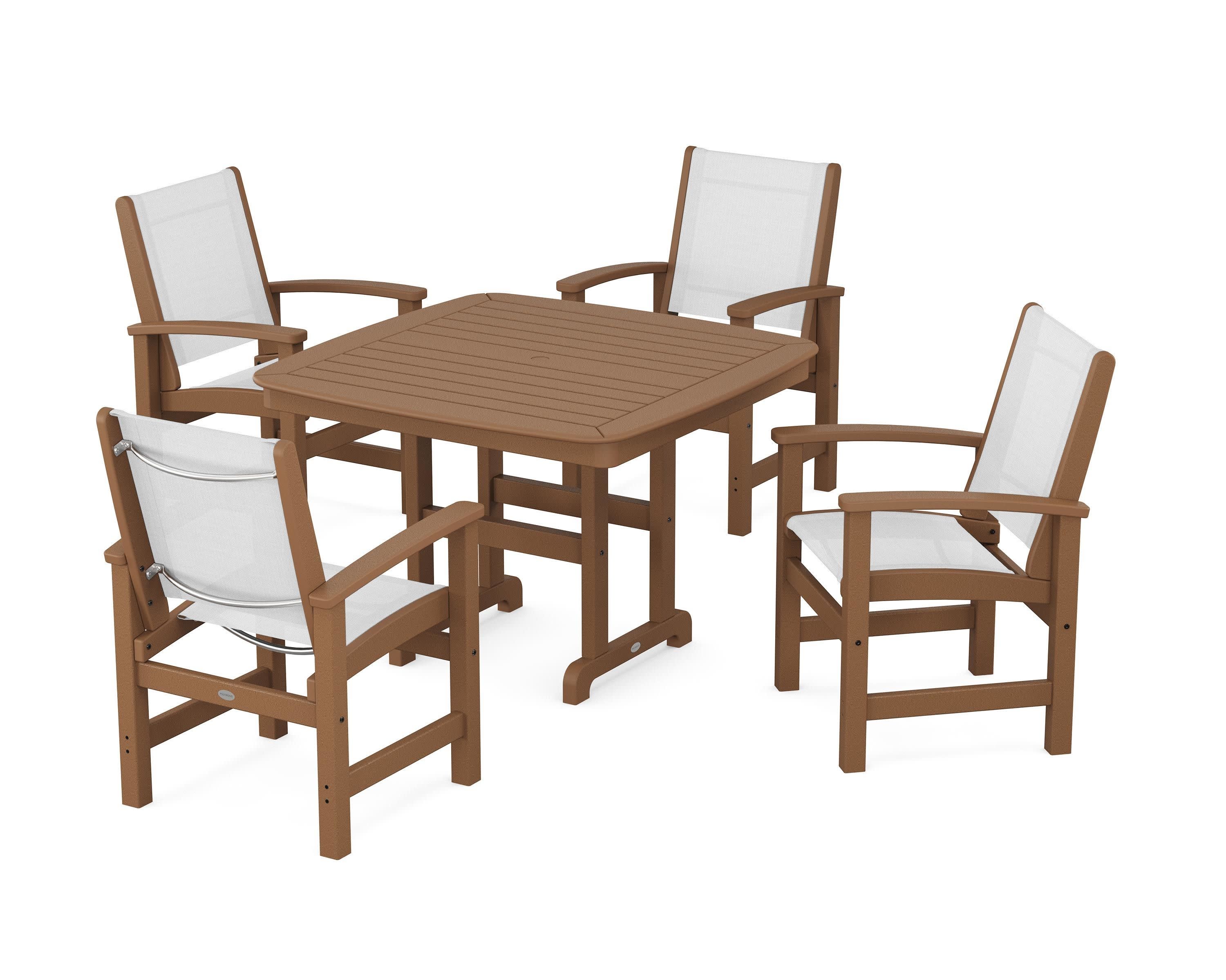 Coastal 5-Piece Dining Set in Teak / White Sling