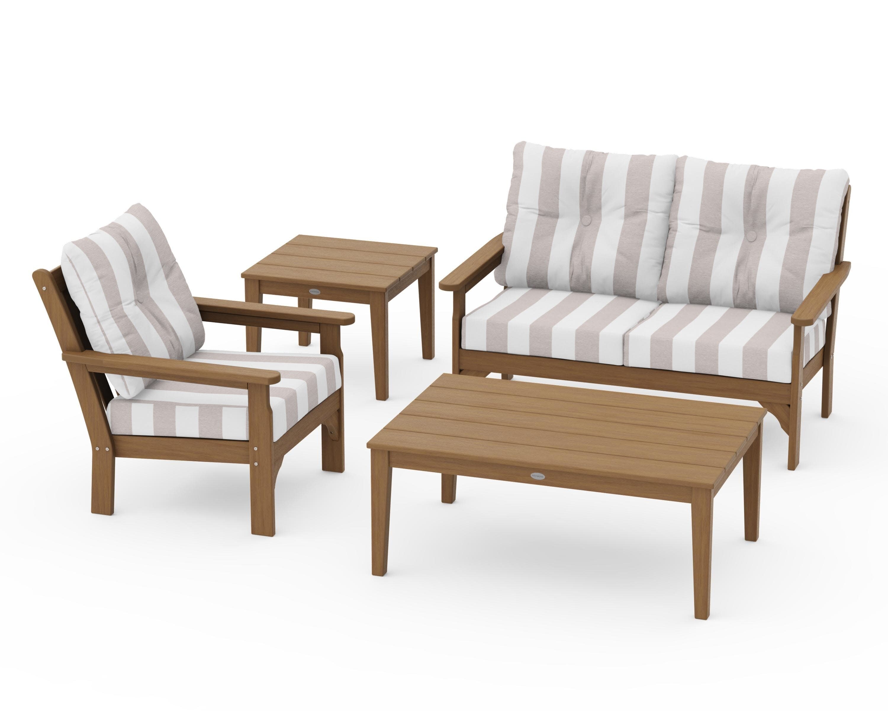 Vineyard 4-Piece Deep Seating Set in Natural / Cabana Stripe Dune Burlap