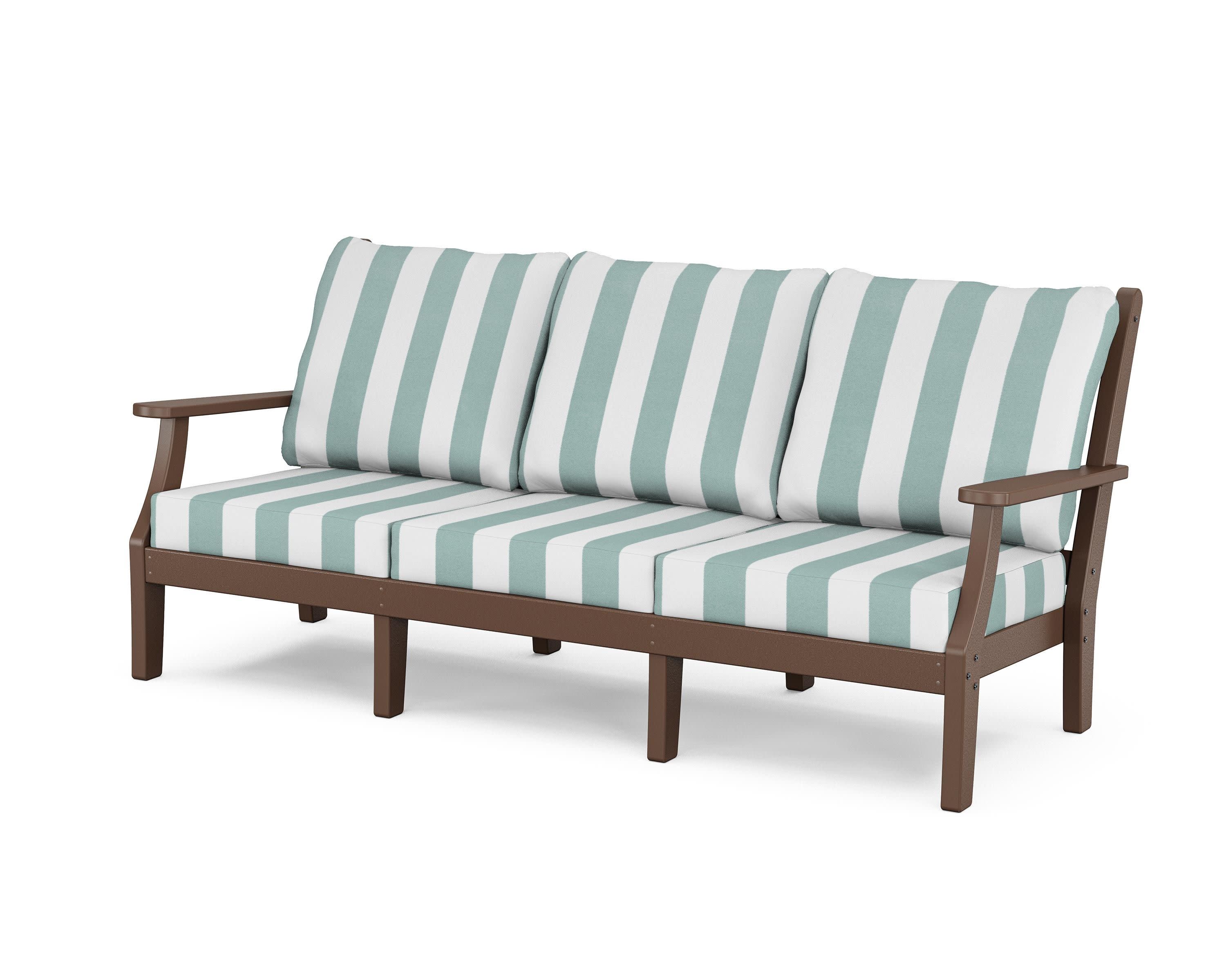 Wovendale Deep Seating Sofa in Mahogany / Cabana Stripe Glacier Spa