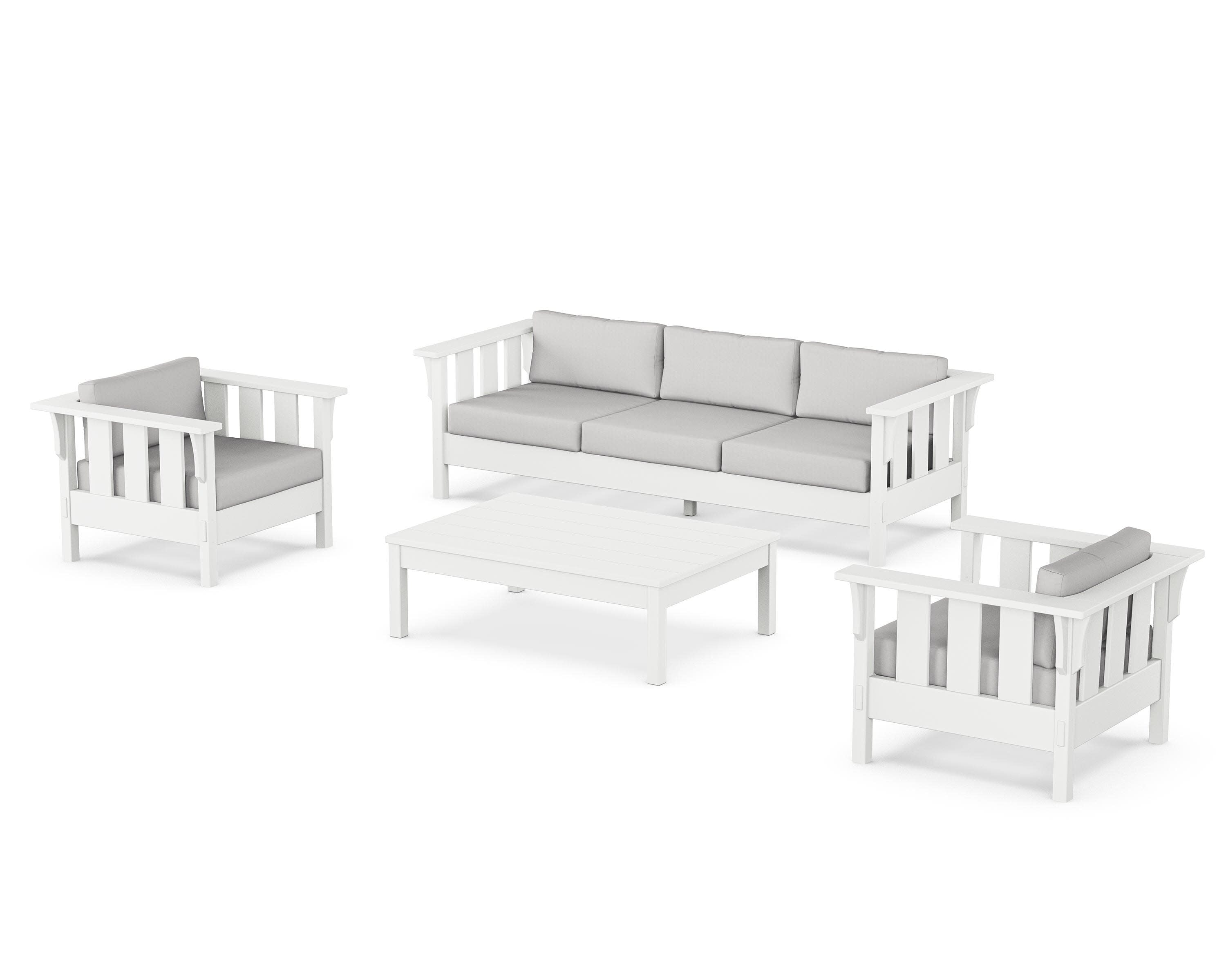 Acadia 4-Piece Deep Seating Set with Sofa in White / Diamond in the Rough