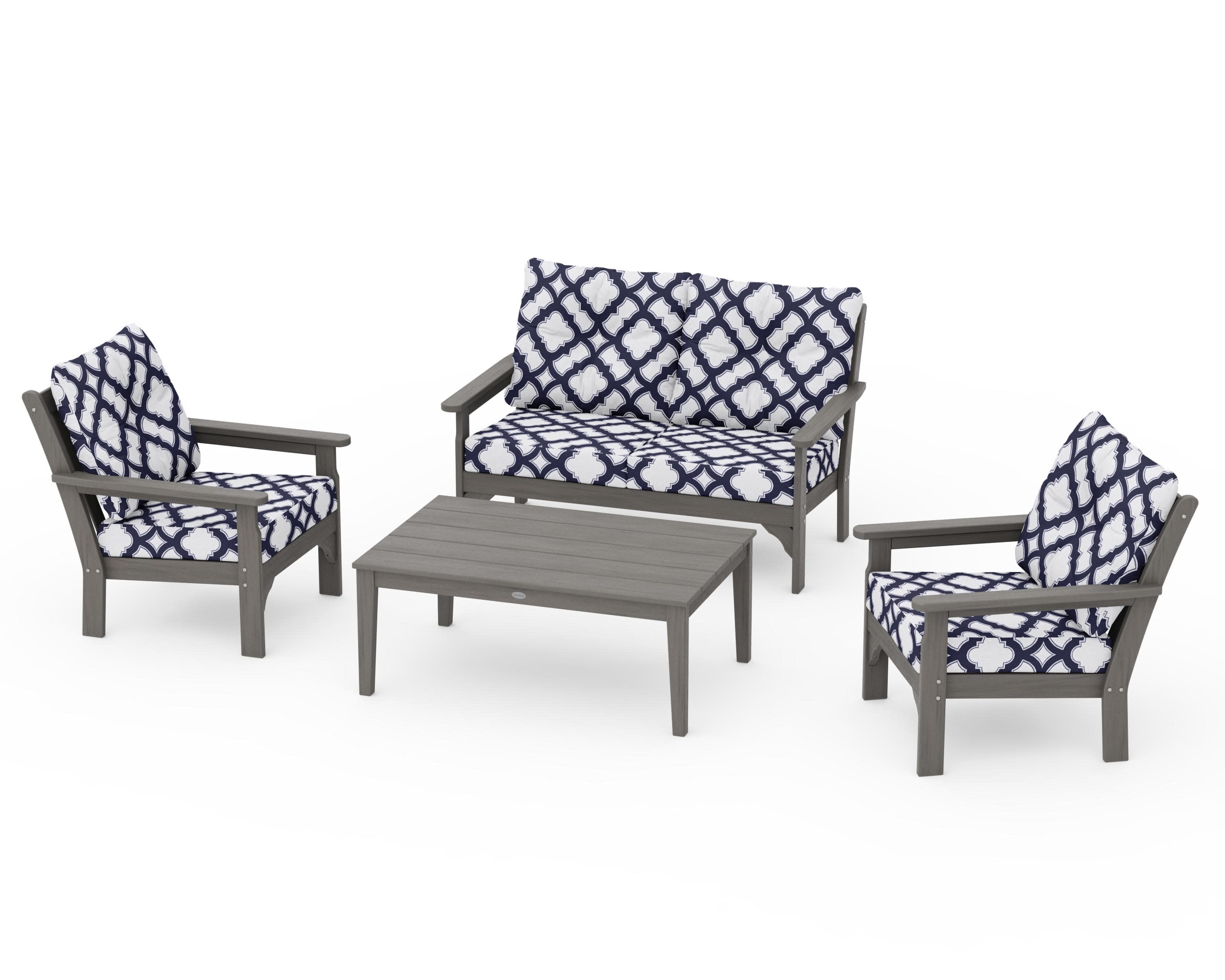 Vineyard 4-Piece Deep Seating Set in Driftwood / Trellis Navy