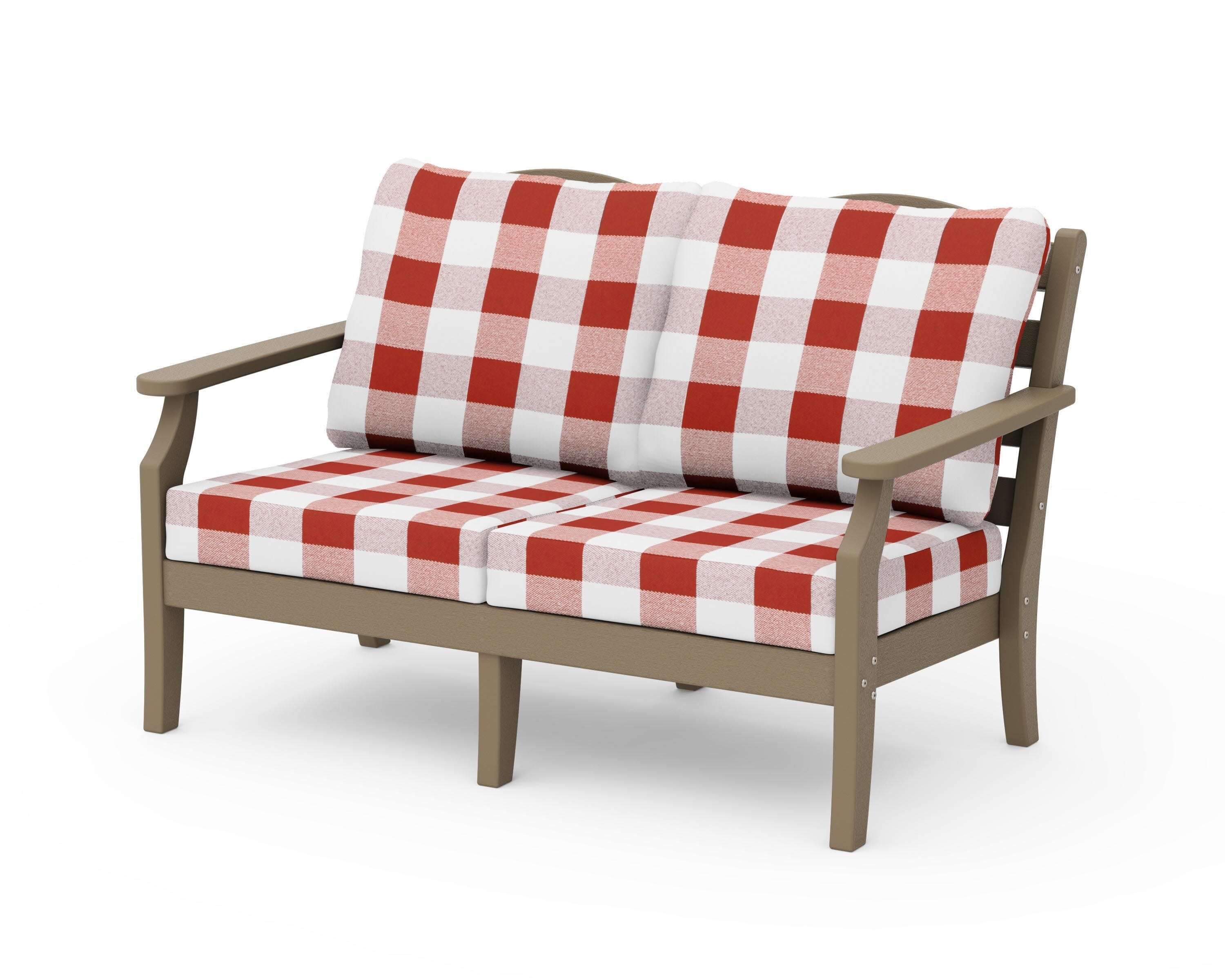 Savannah Deep Seating Loveseat in Vintage Sahara / Buffalo Plaid Crimson