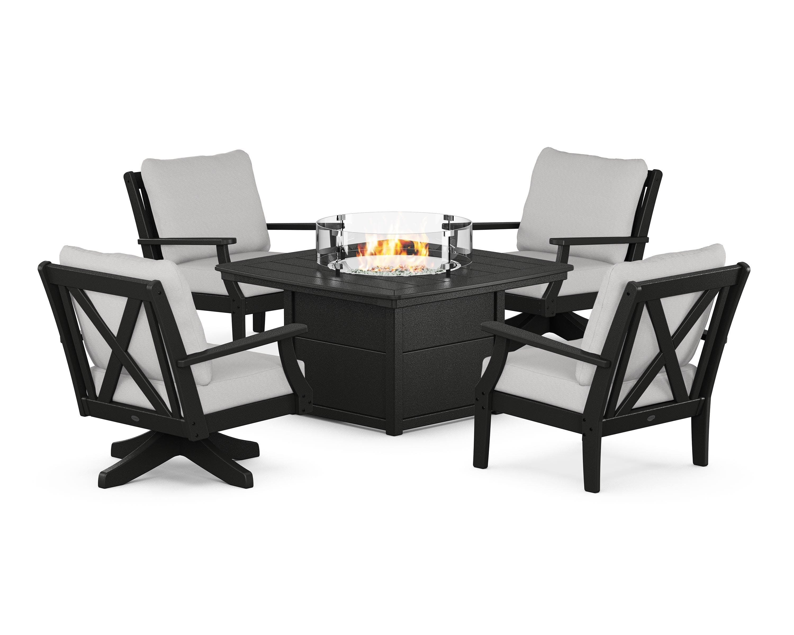 Braxton 5-Piece Deep Seating Set with Fire Table in Black / Diamond in the Rough