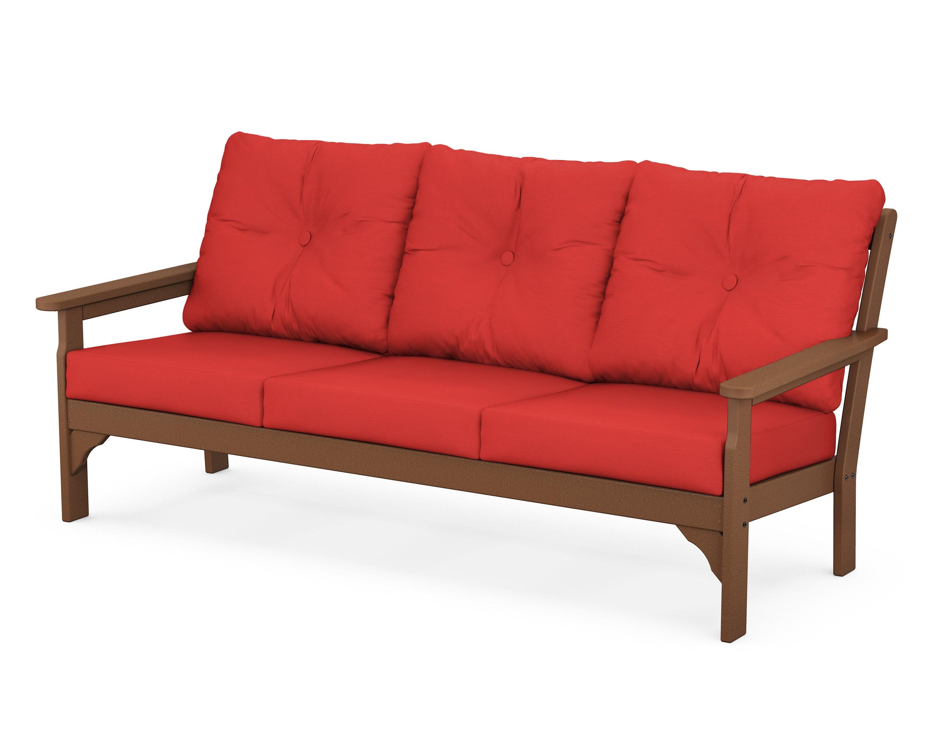 Vineyard Deep Seating Sofa in Teak / Crimson Linen
