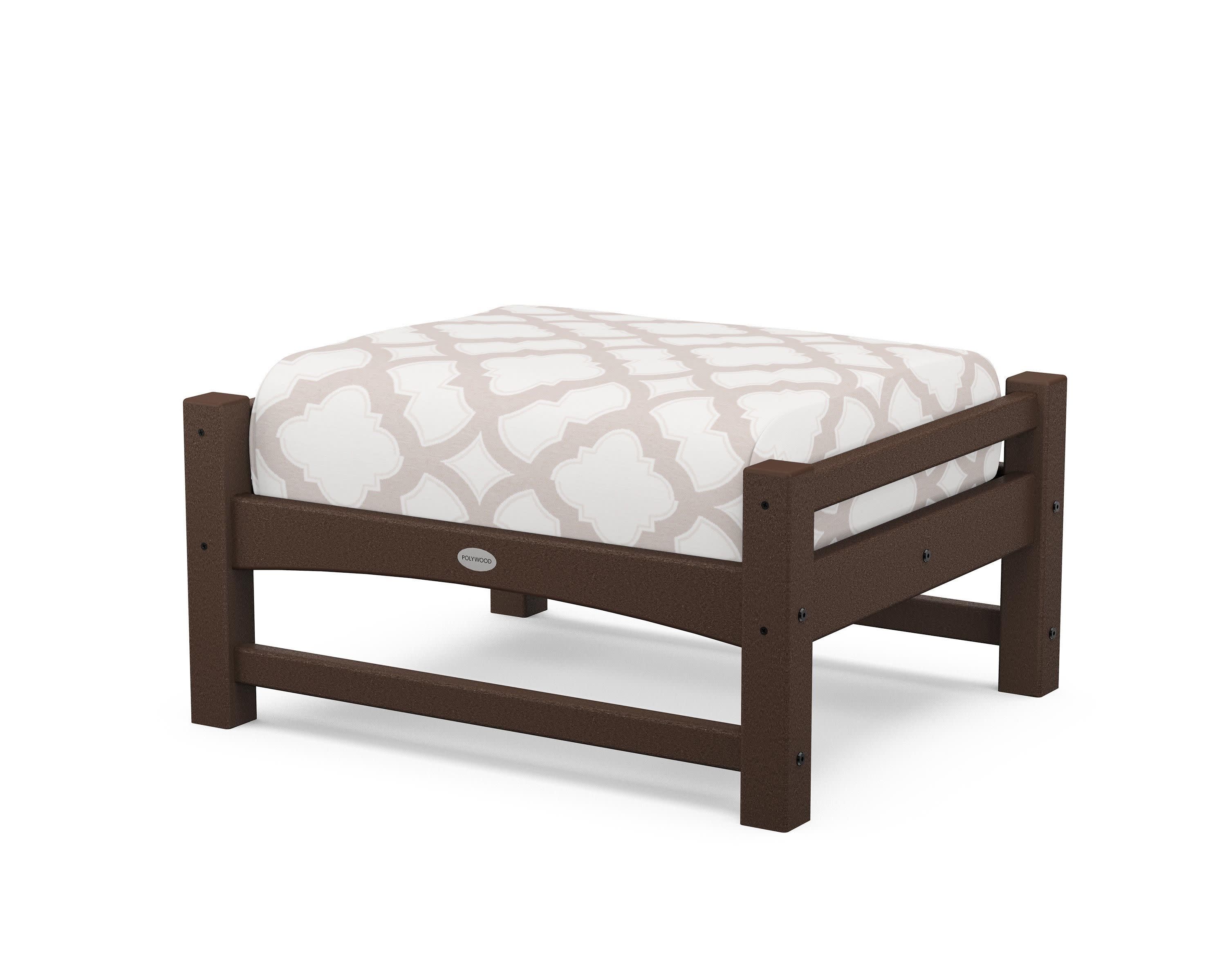 Club Ottoman in Mahogany / Trellis Dune Burlap