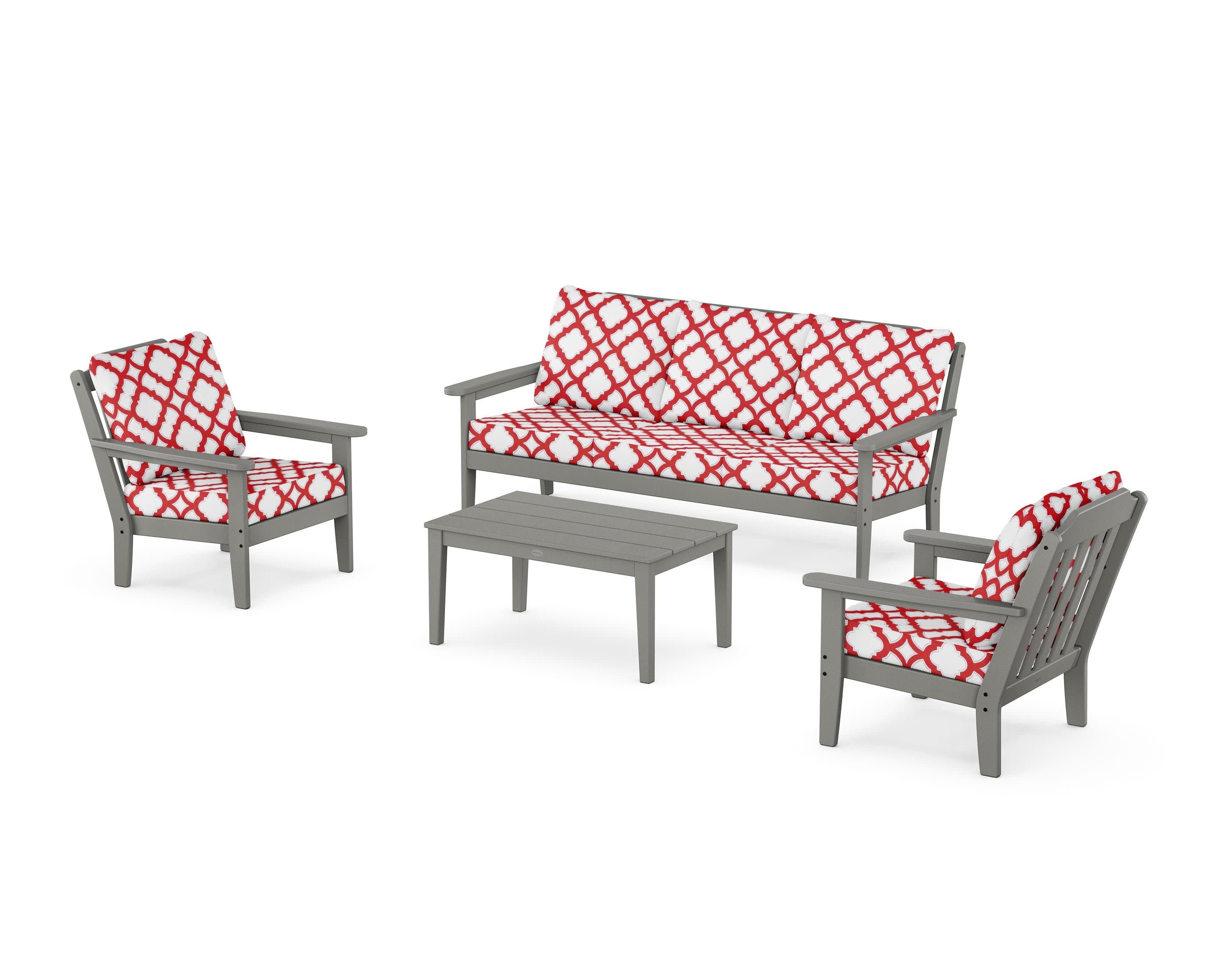 Cottage 4-Piece Deep Seating Set with Sofa in Slate Grey / Trellis Crimson
