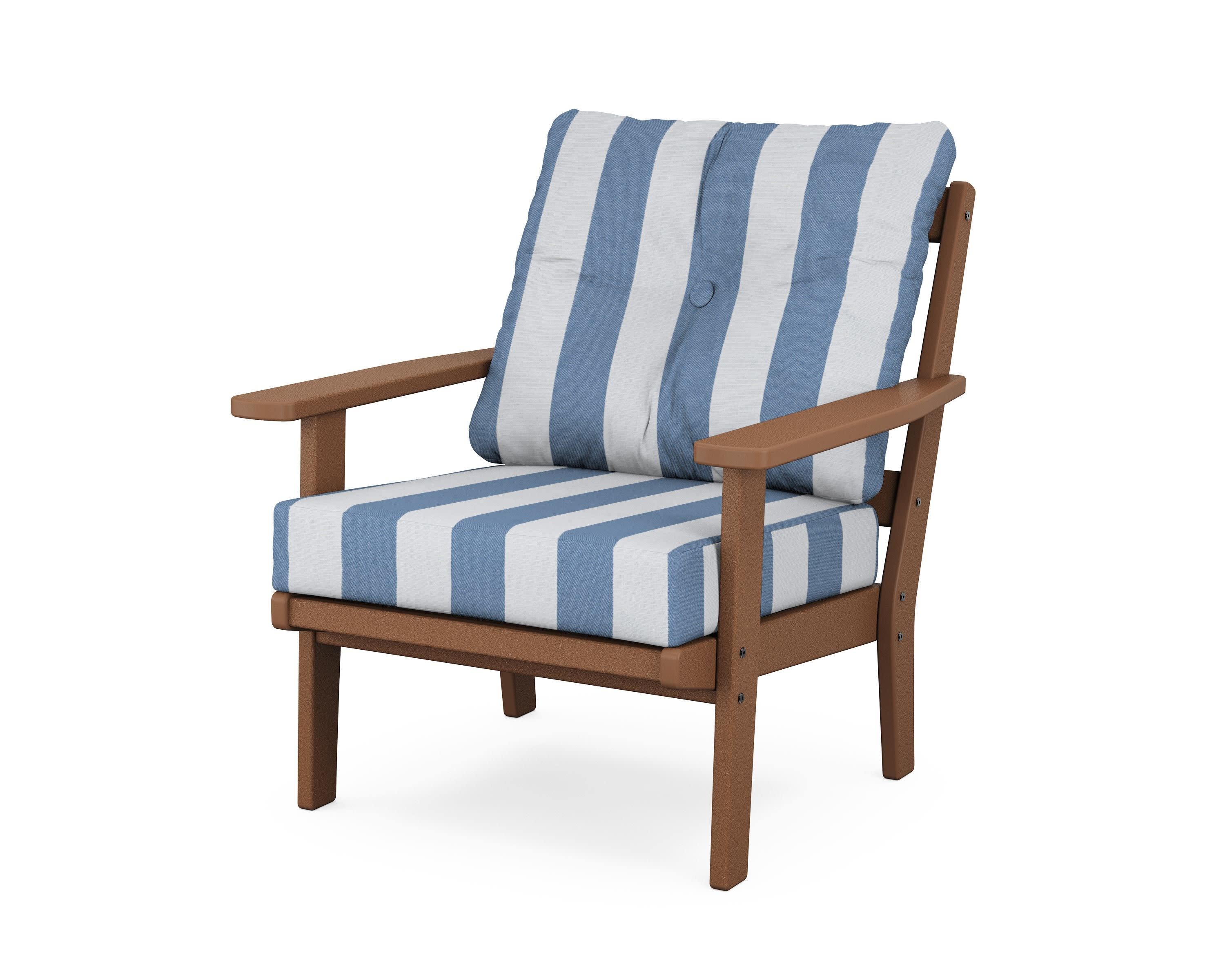 Oxford Deep Seating Chair in Teak / Cabana Stripe Sky Blue