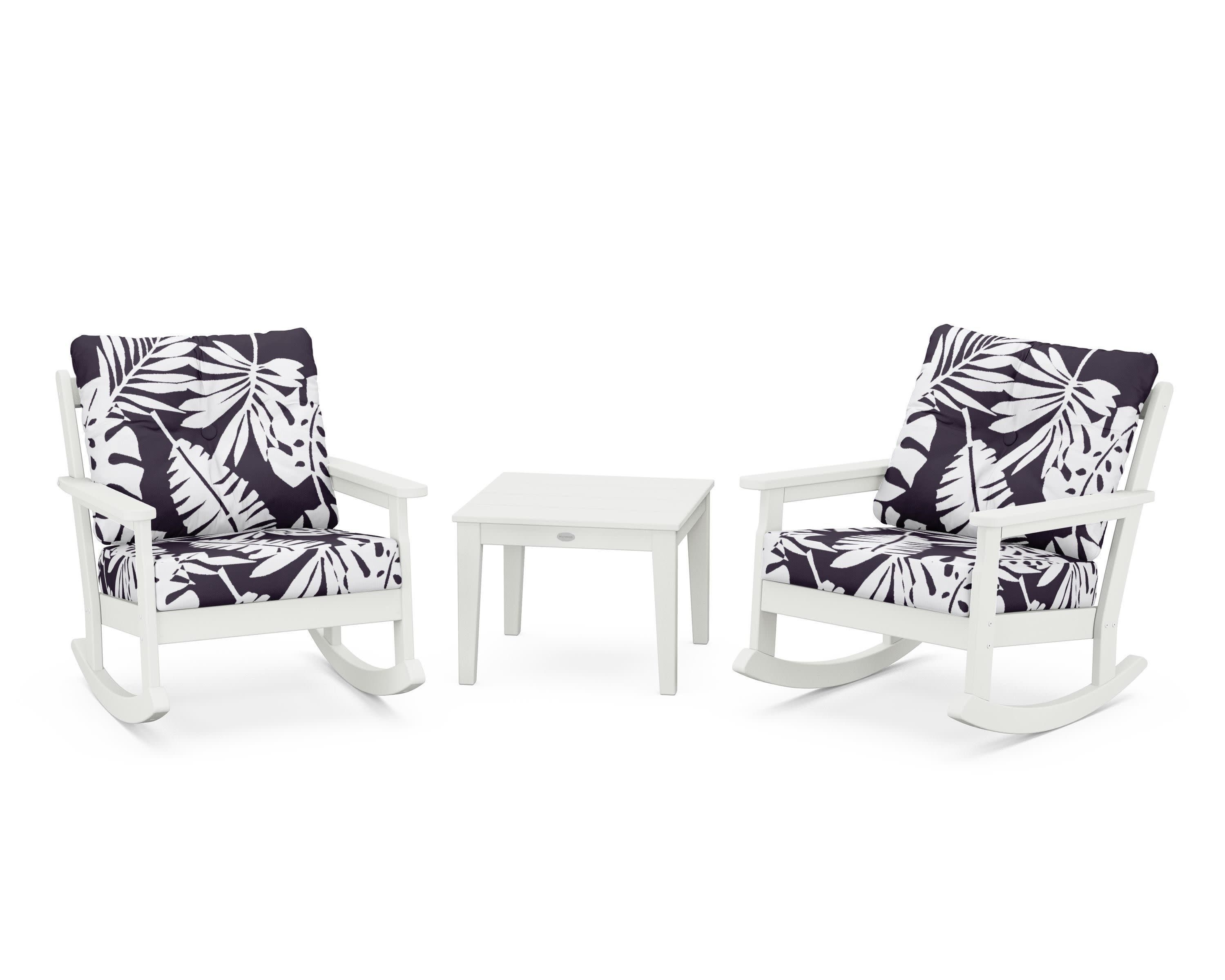 Vineyard 3-Piece Deep Seating Rocker Set in Vintage White / Leaf Navy