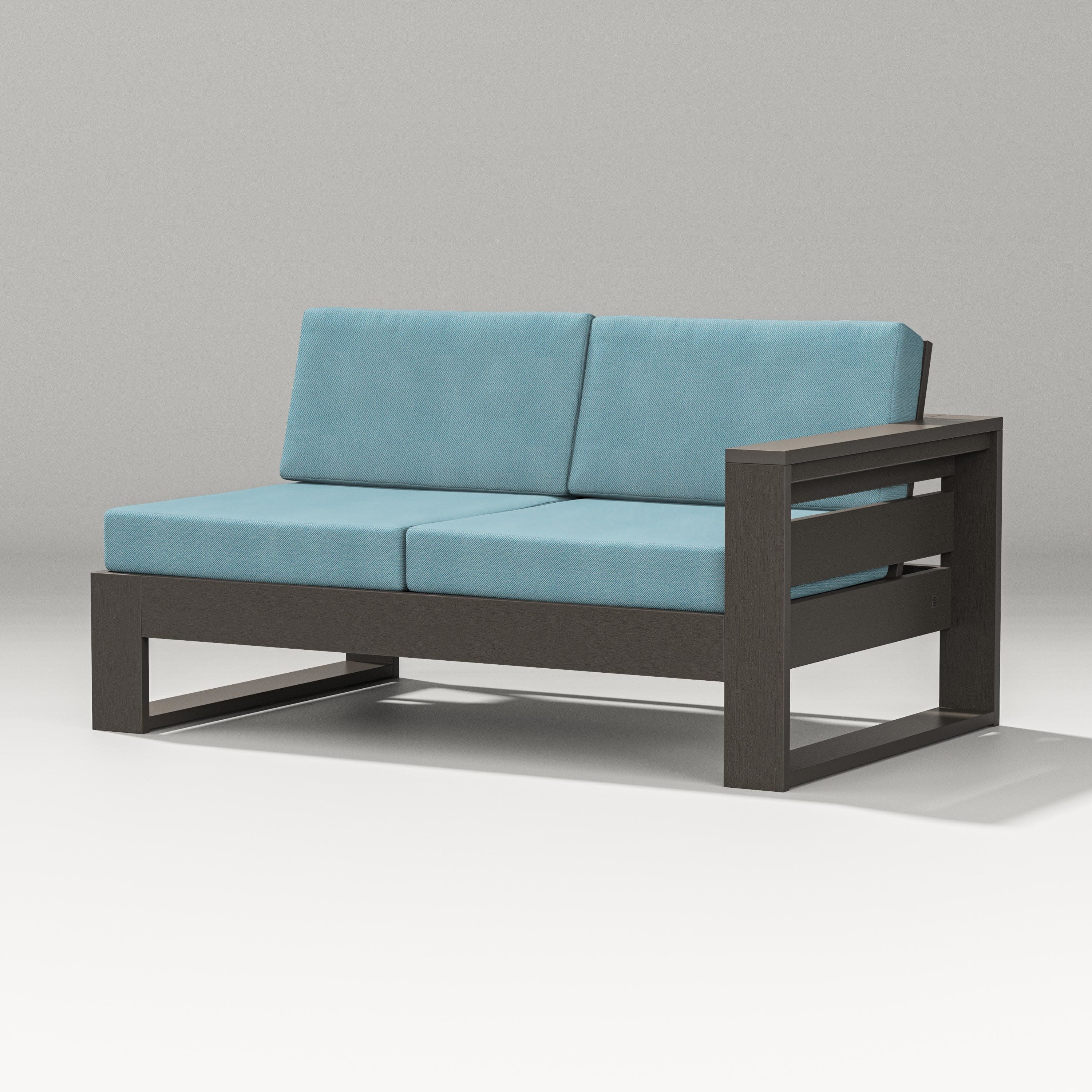 Latitude Modular Right Arm Loveseat in Vintage Coffee / Lattice Sky Blue