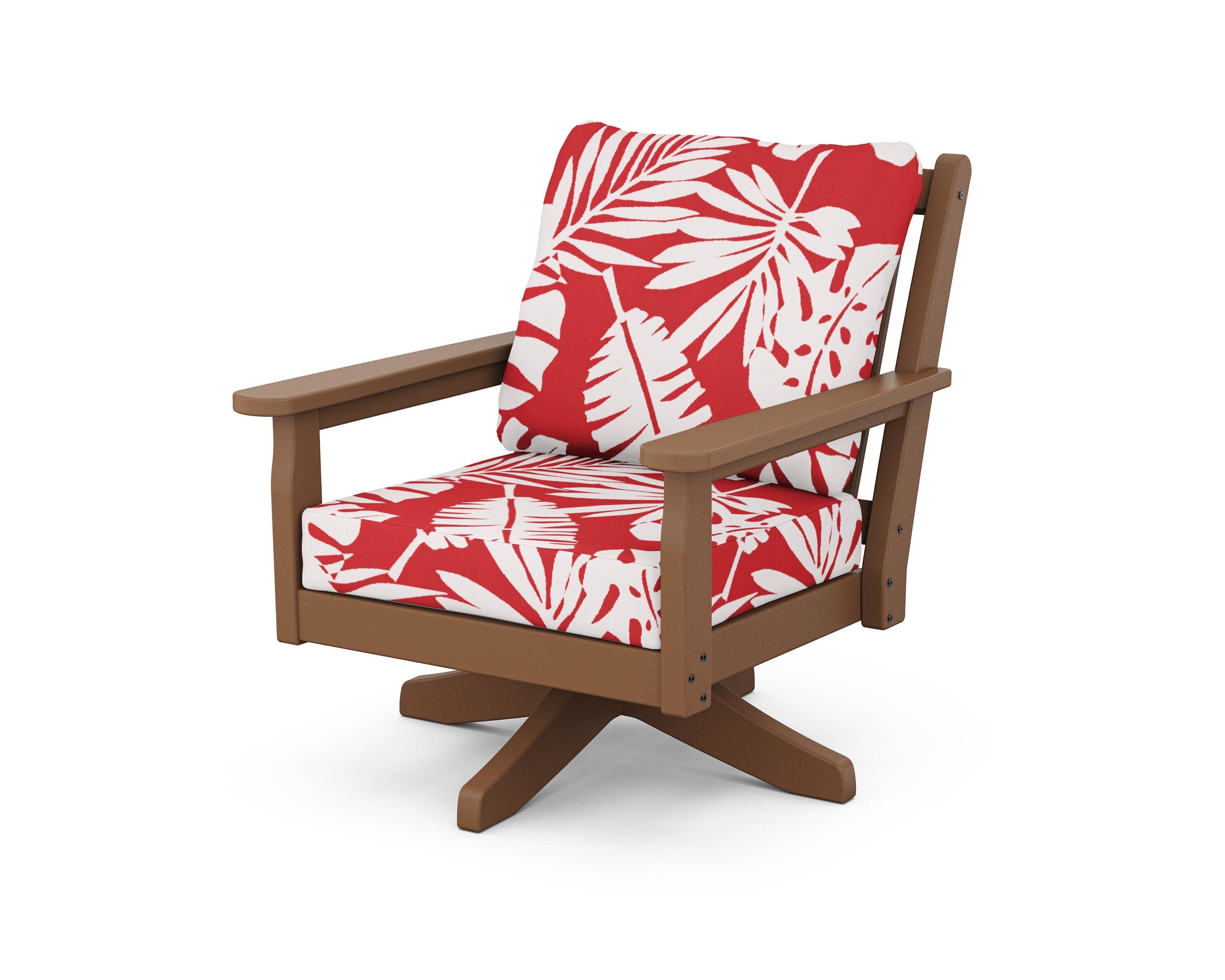 Chippendale Deep Seating Swivel Chair in Teak / Leaf Crimson