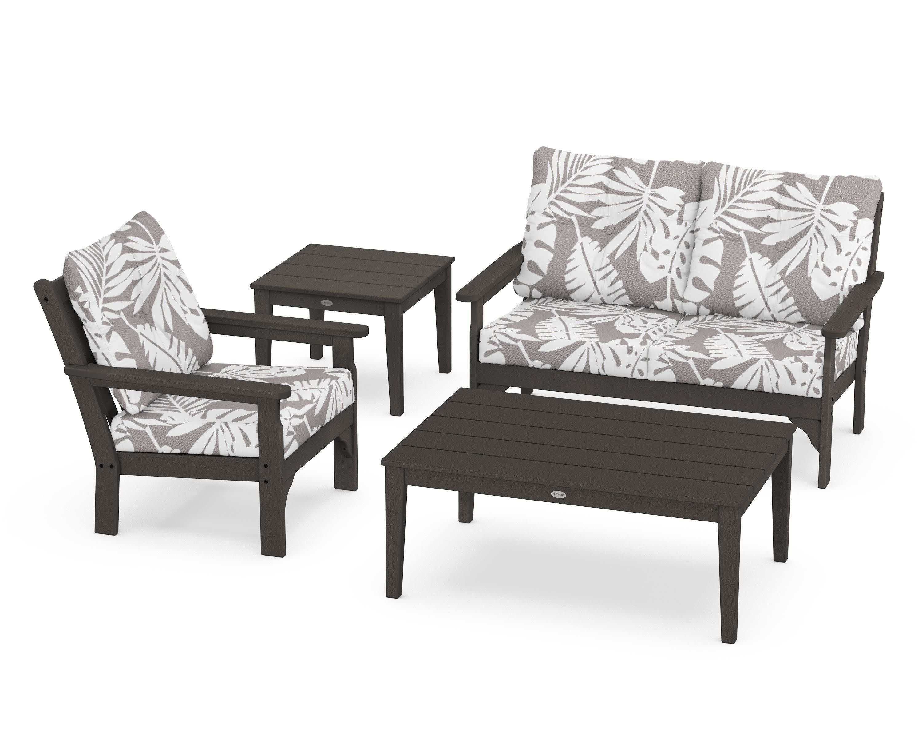 Vineyard 4-Piece Deep Seating Set in Vintage Coffee / Leaf Grey Mist
