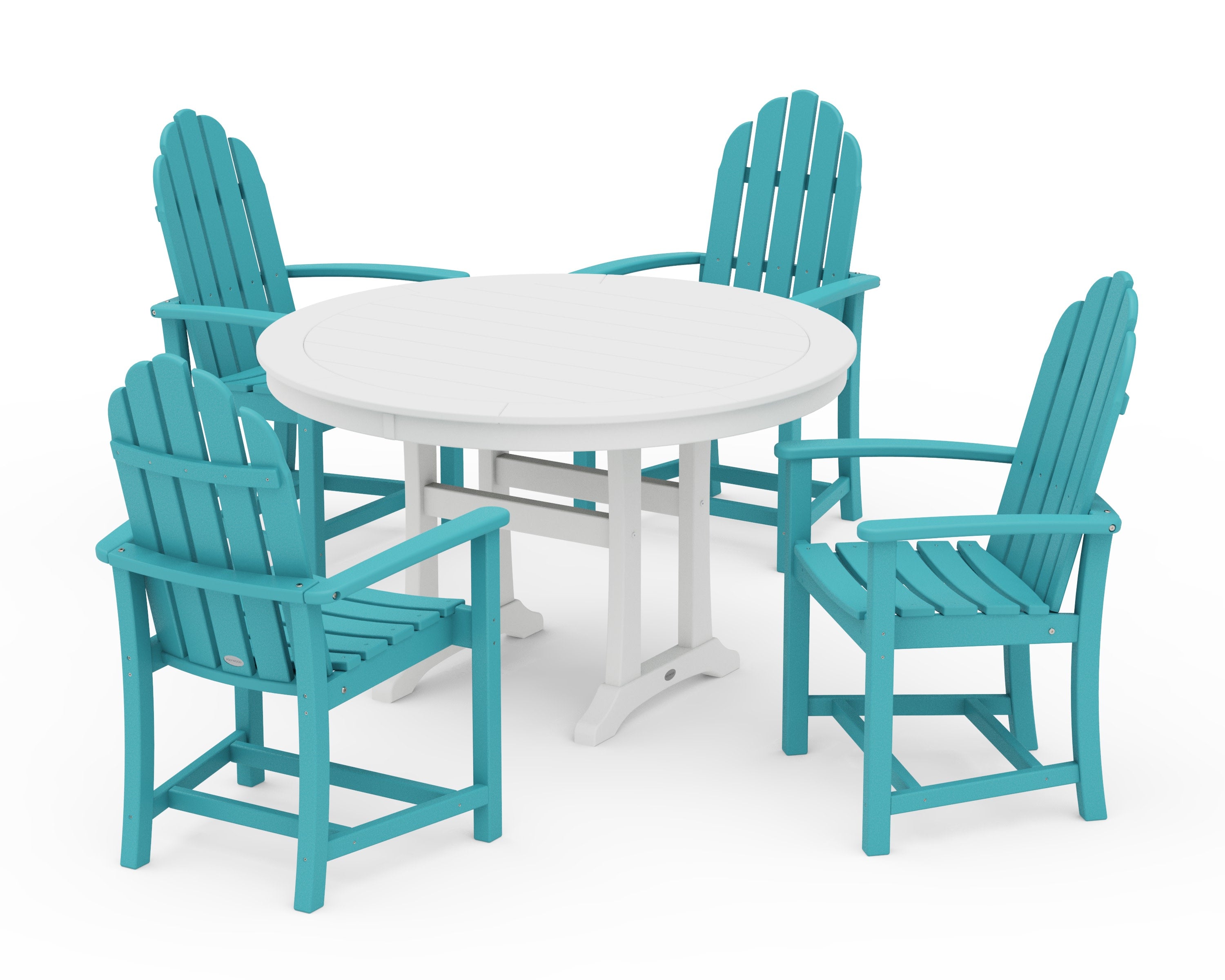 Classic Adirondack 5-Piece Round Dining Set with Trestle Legs in Aruba / White