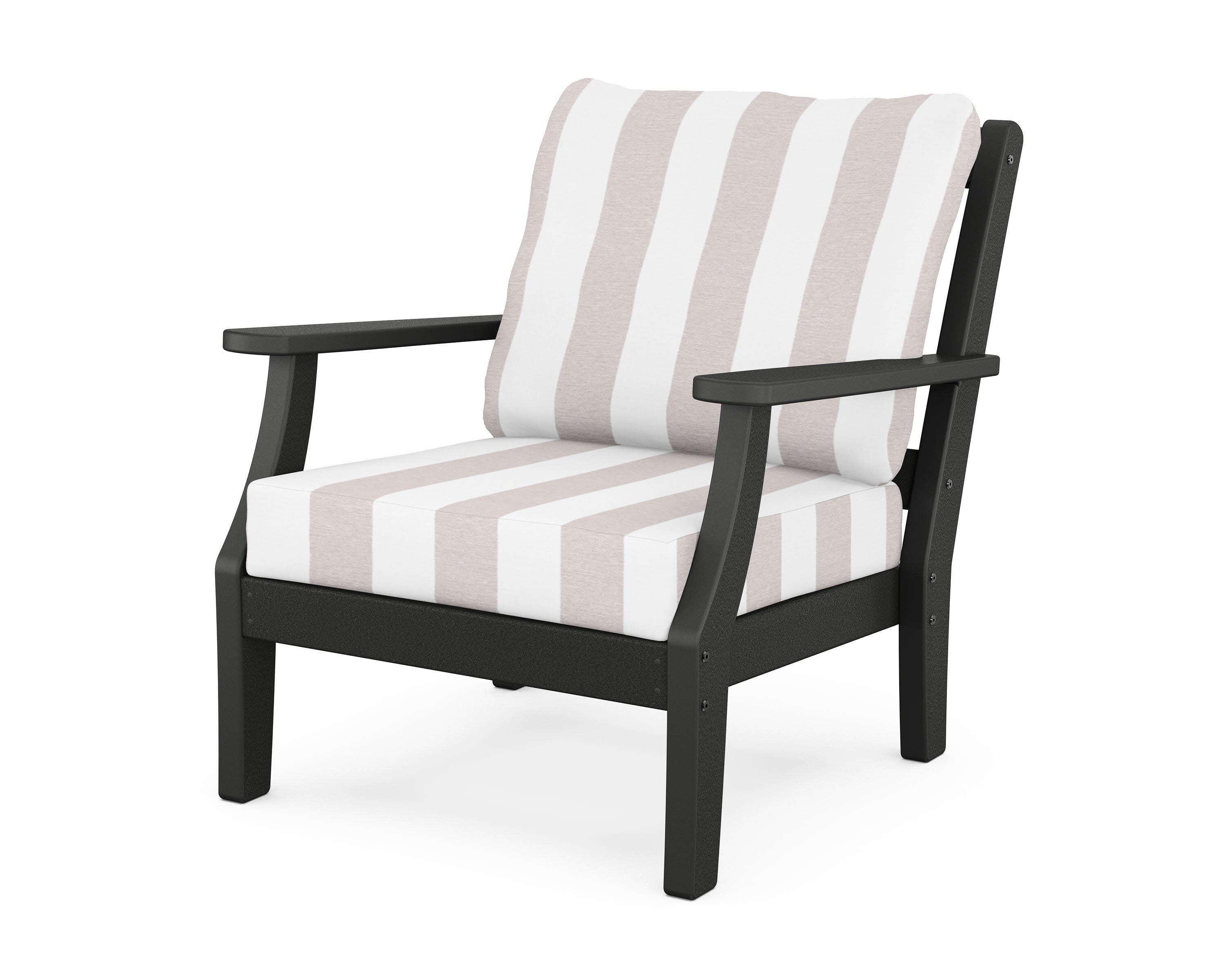 Chinoiserie Deep Seating Chair in Black / Cabana Stripe Dune Burlap