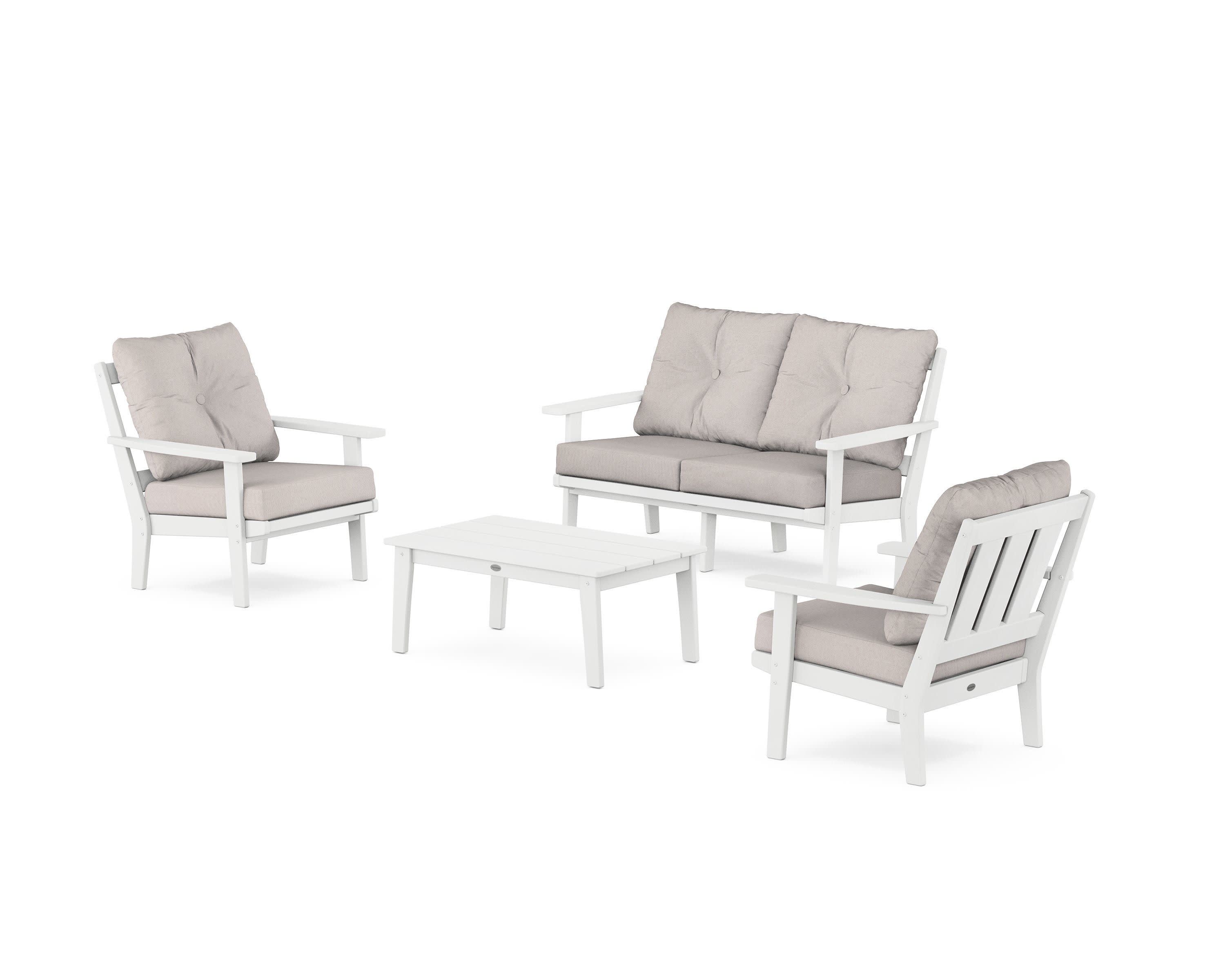 Oxford 4-Piece Deep Seating Set with Loveseat in White / Dune Burlap