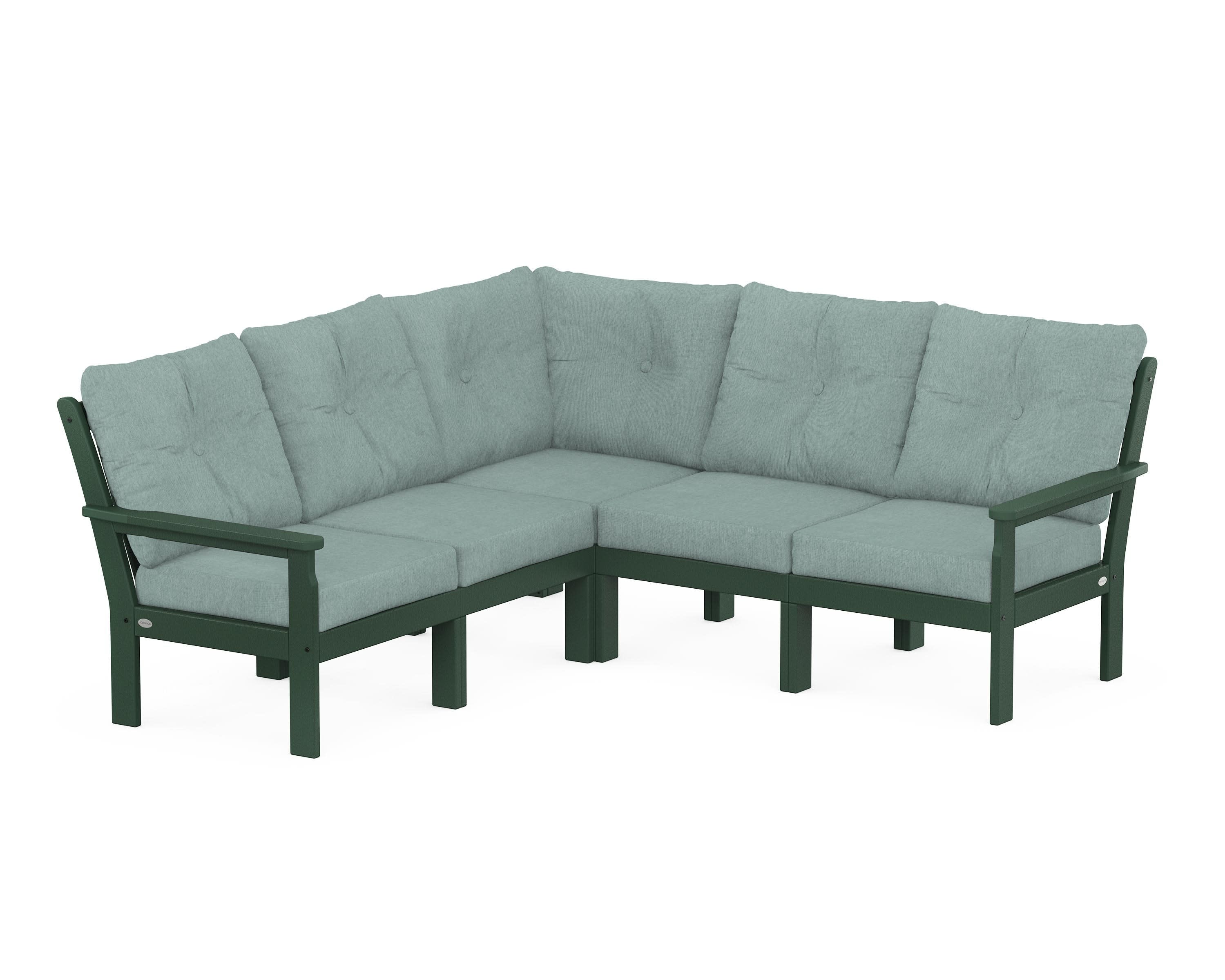 Vineyard 5-Piece Sectional in Green / Glacier Spa