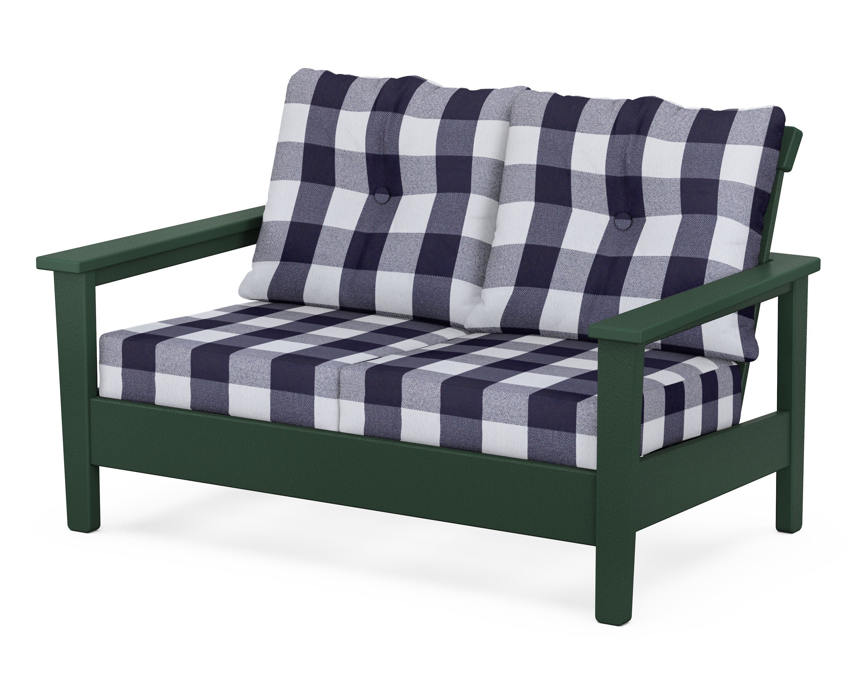 Prescott Deep Seating Loveseat in Green / Buffalo Plaid Navy