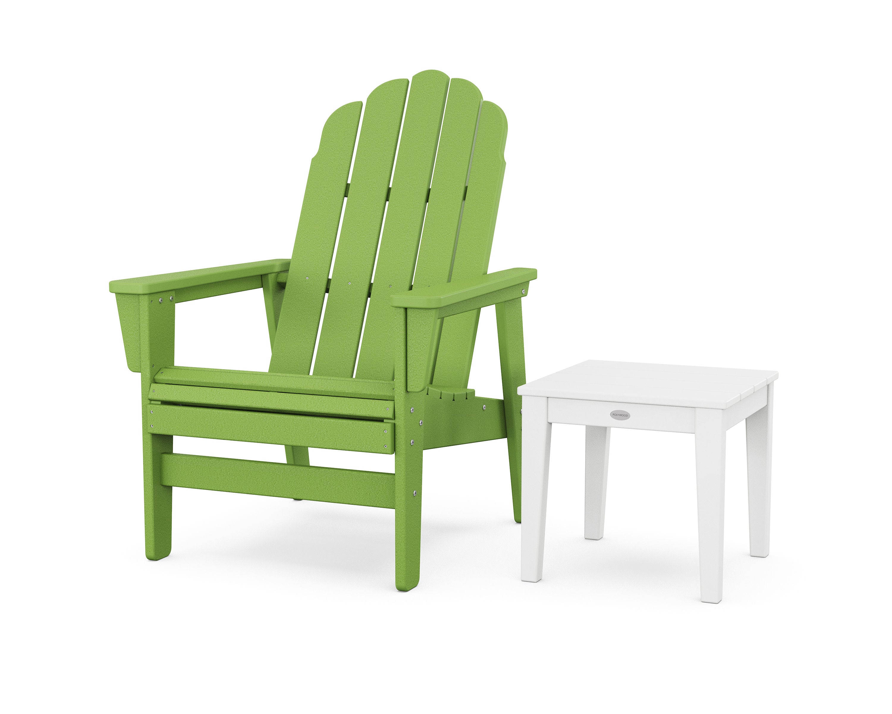 Vineyard Grand Upright Adirondack Chair with Side Table in Lime / White