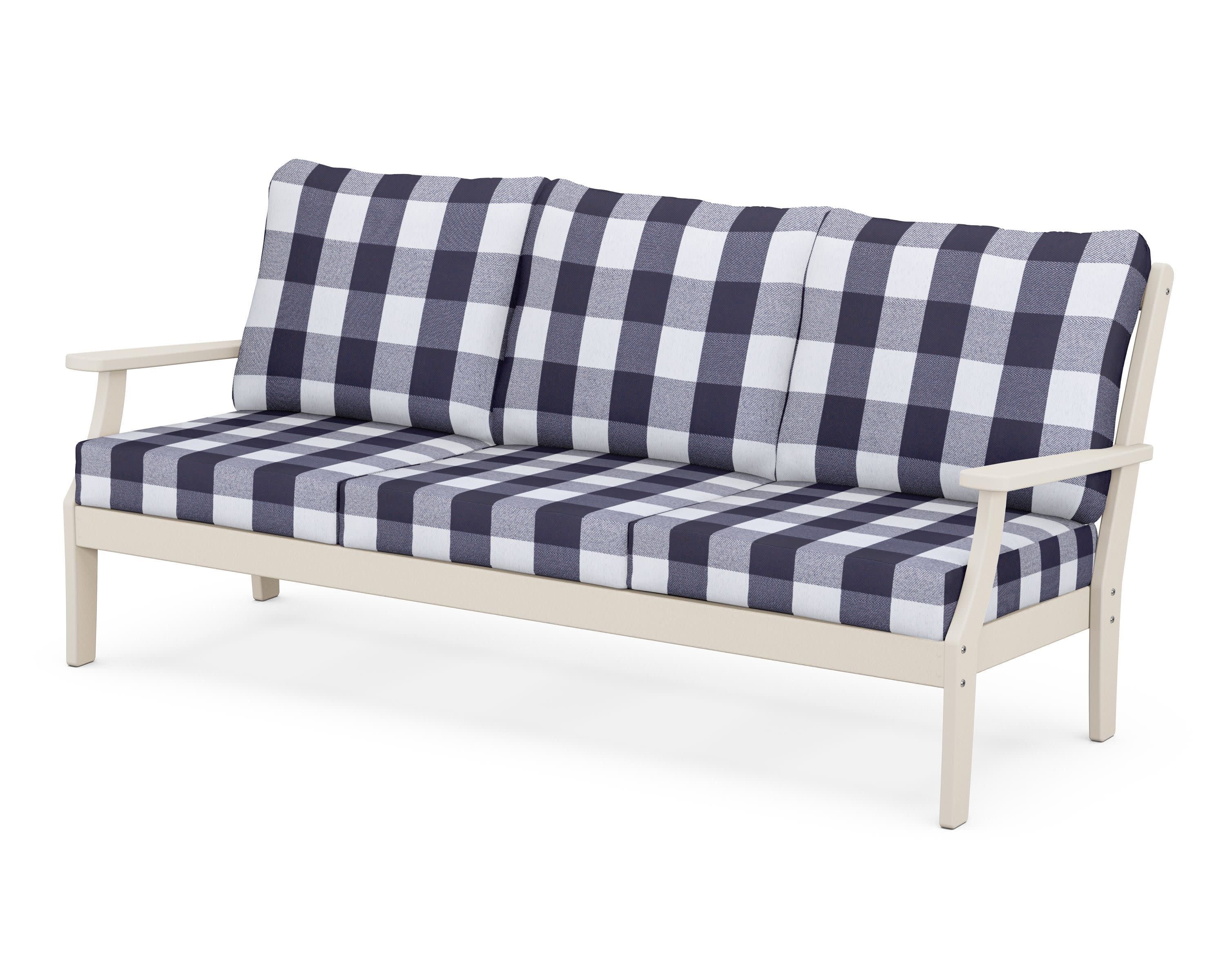 Braxton Deep Seating Sofa in Sand / Buffalo Plaid Navy