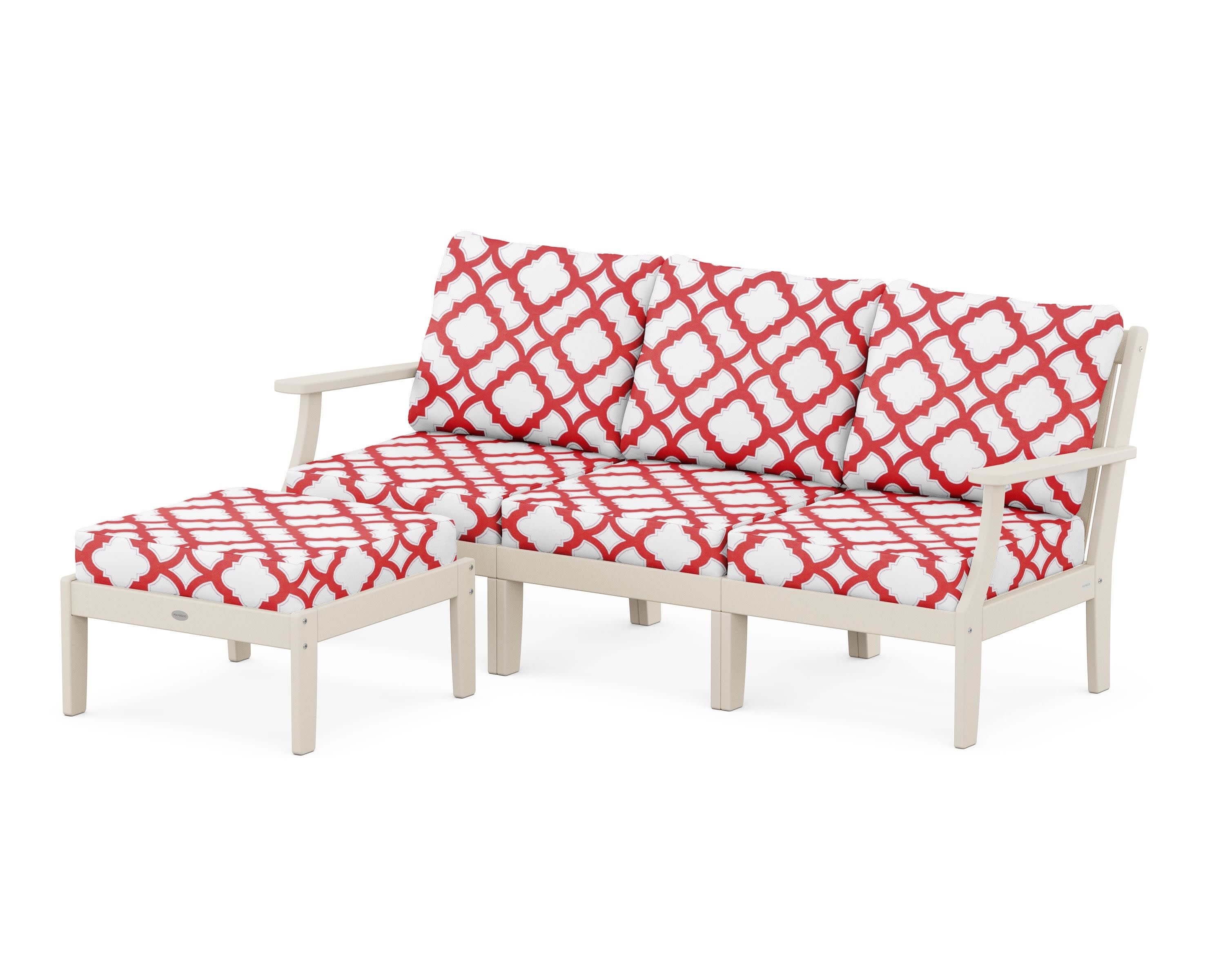 Braxton Modular 4-Piece Deep Seating Set with Ottoman in Sand / Trellis Crimson