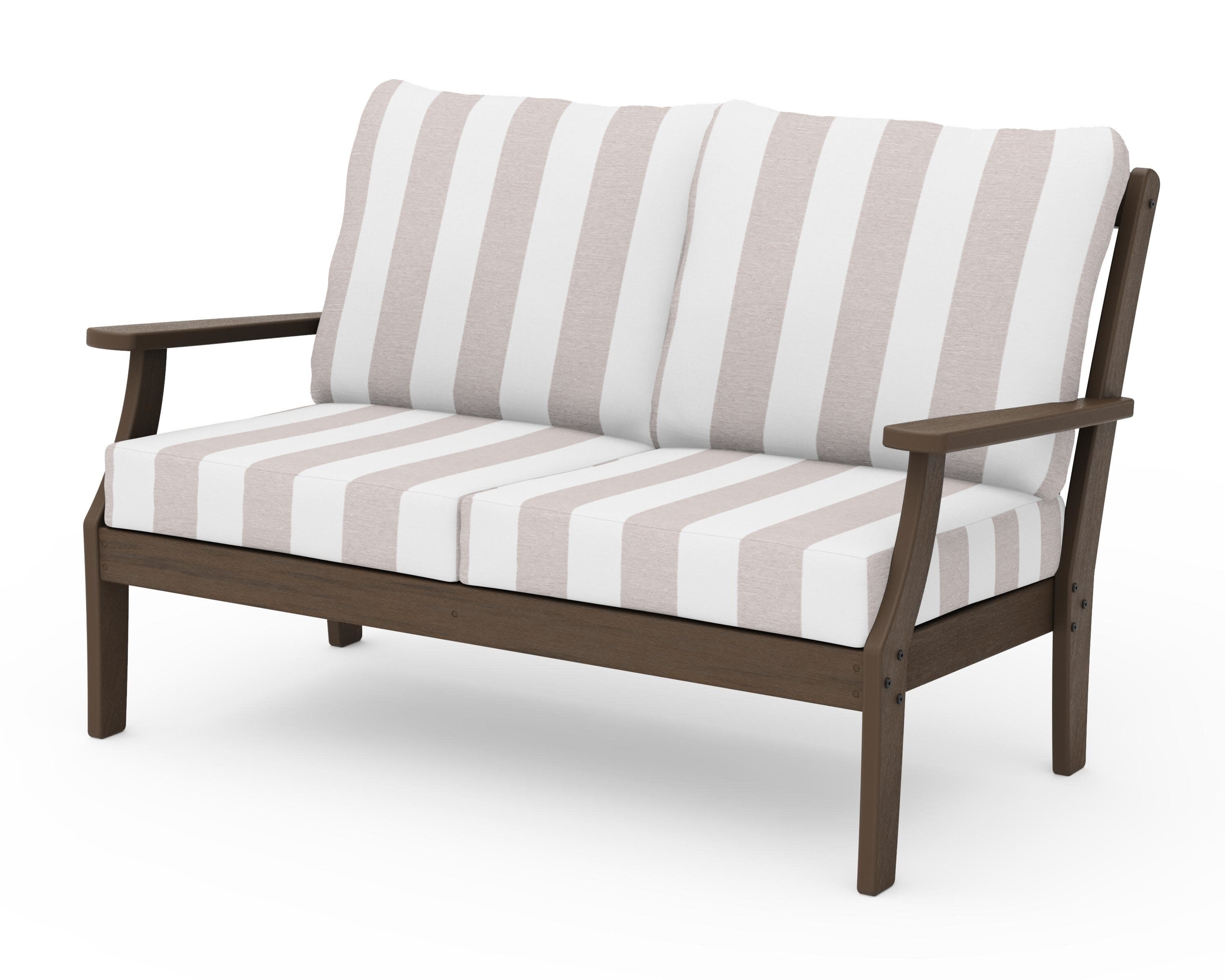 Braxton Deep Seating Loveseat in Kona / Cabana Stripe Dune Burlap