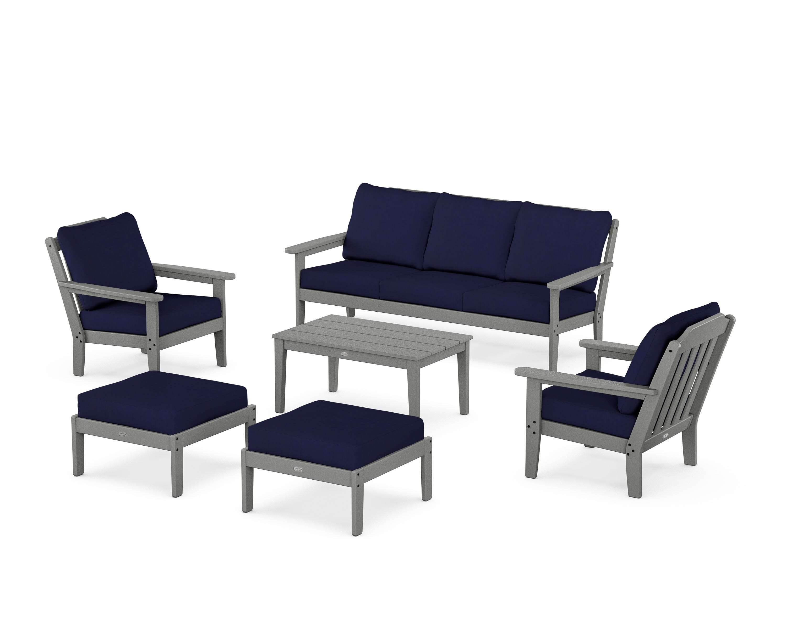 Cottage 6-Piece Lounge Sofa Set in Slate Grey / Navy