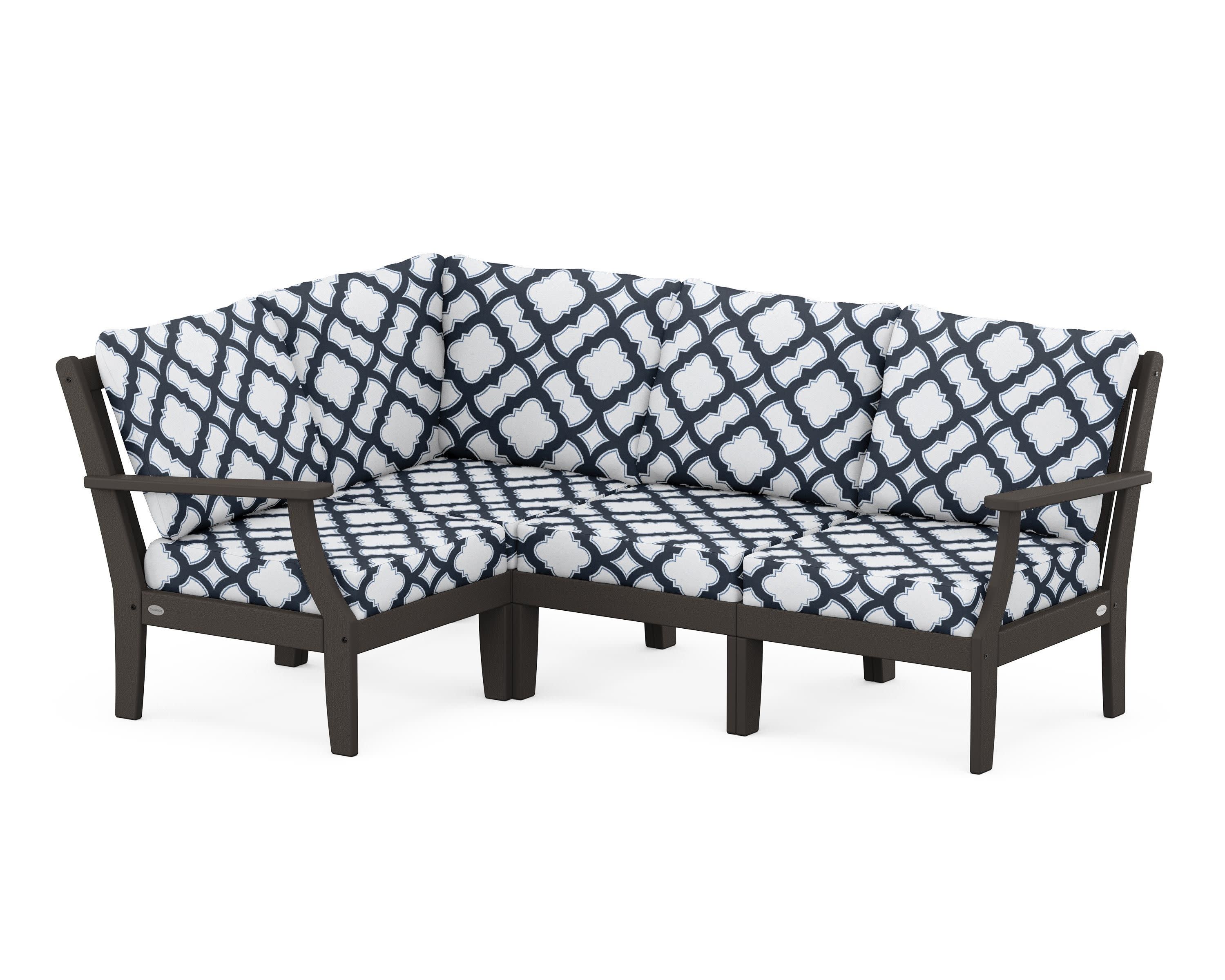 Braxton Modular 4-Piece Deep Seating Set in Vintage Coffee / Trellis Marine Indigo