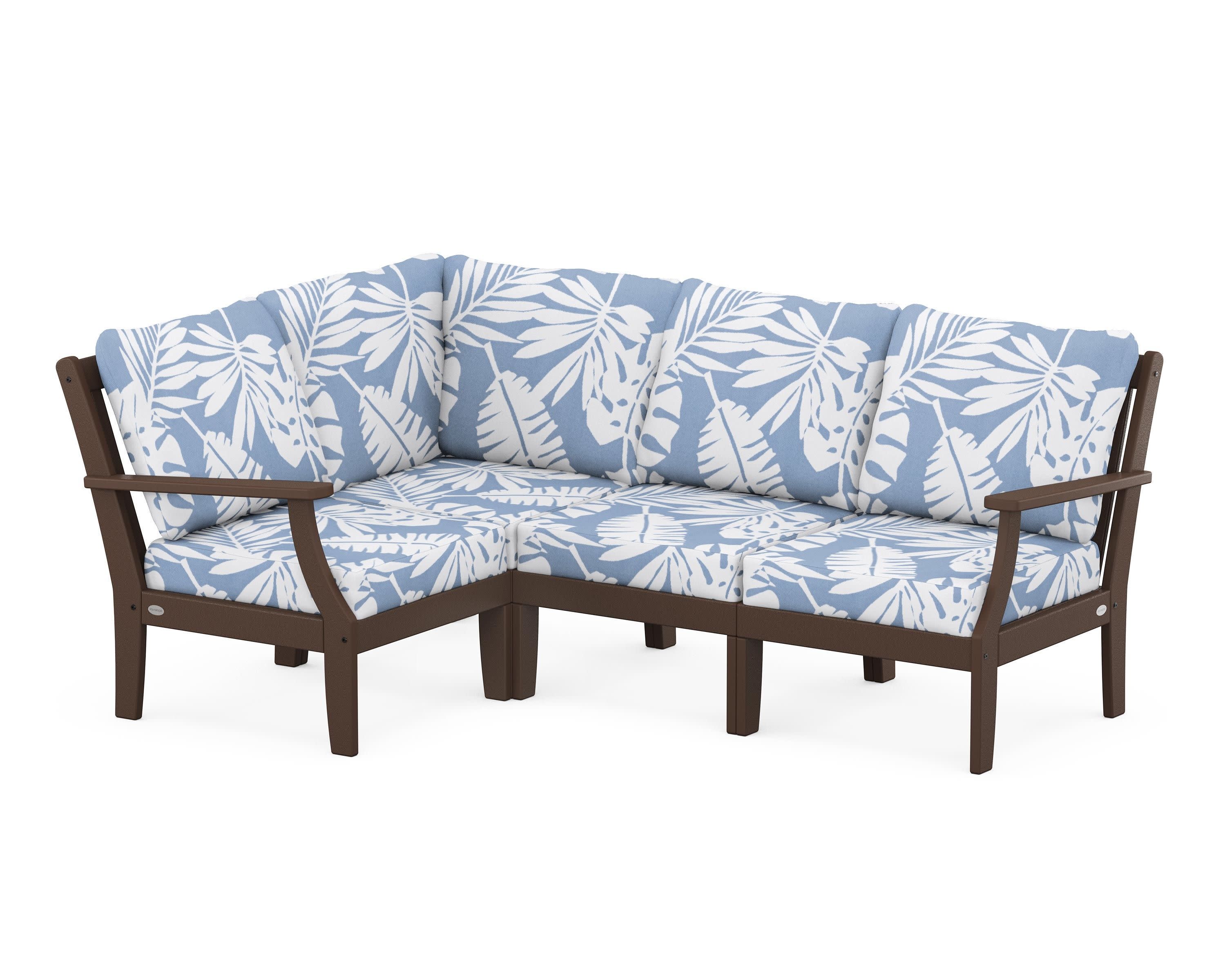 Braxton Modular 4-Piece Deep Seating Set in Mahogany / Leaf Sky Blue