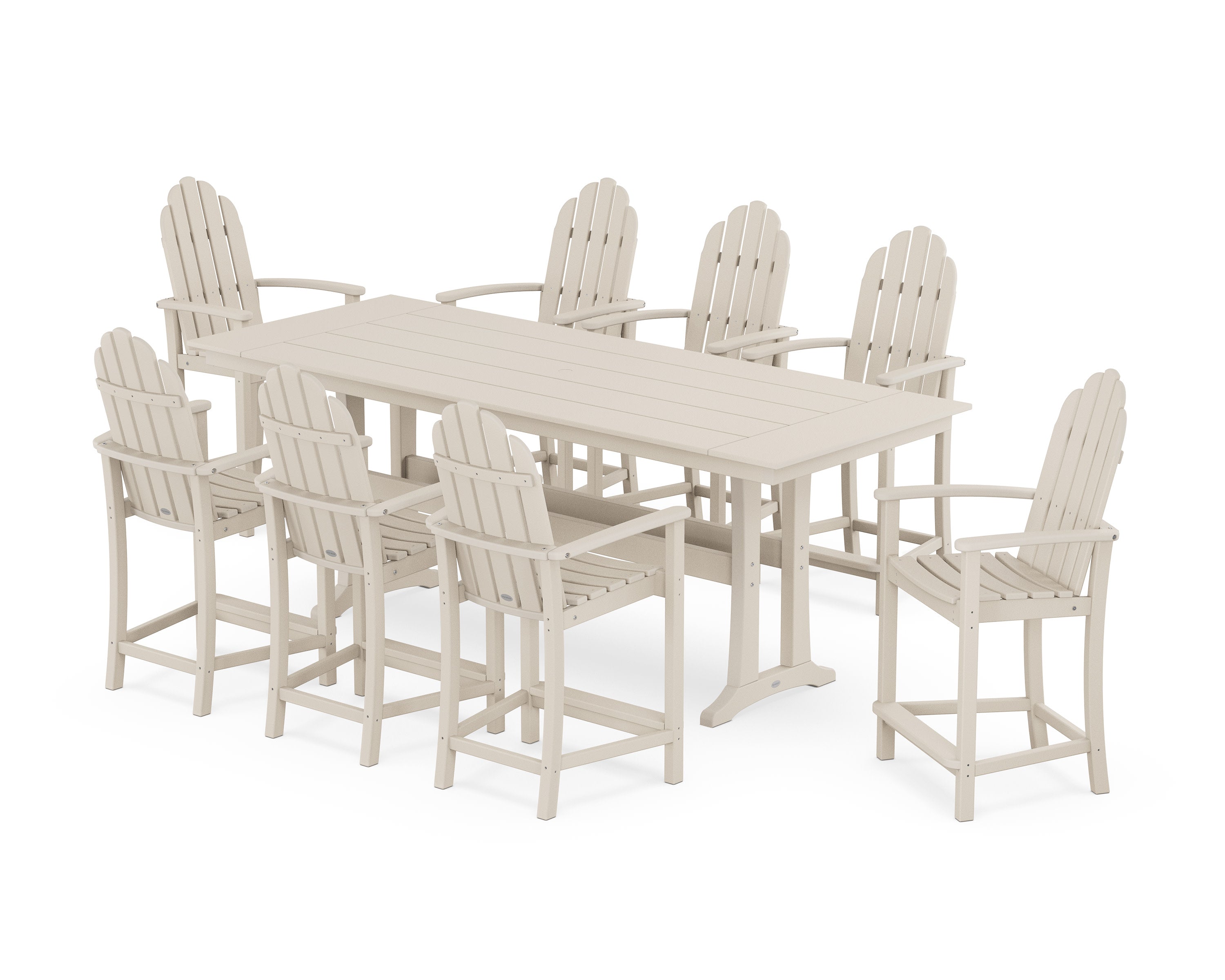 Classic Adirondack 9-Piece Farmhouse Counter Set with Trestle Legs in Sand