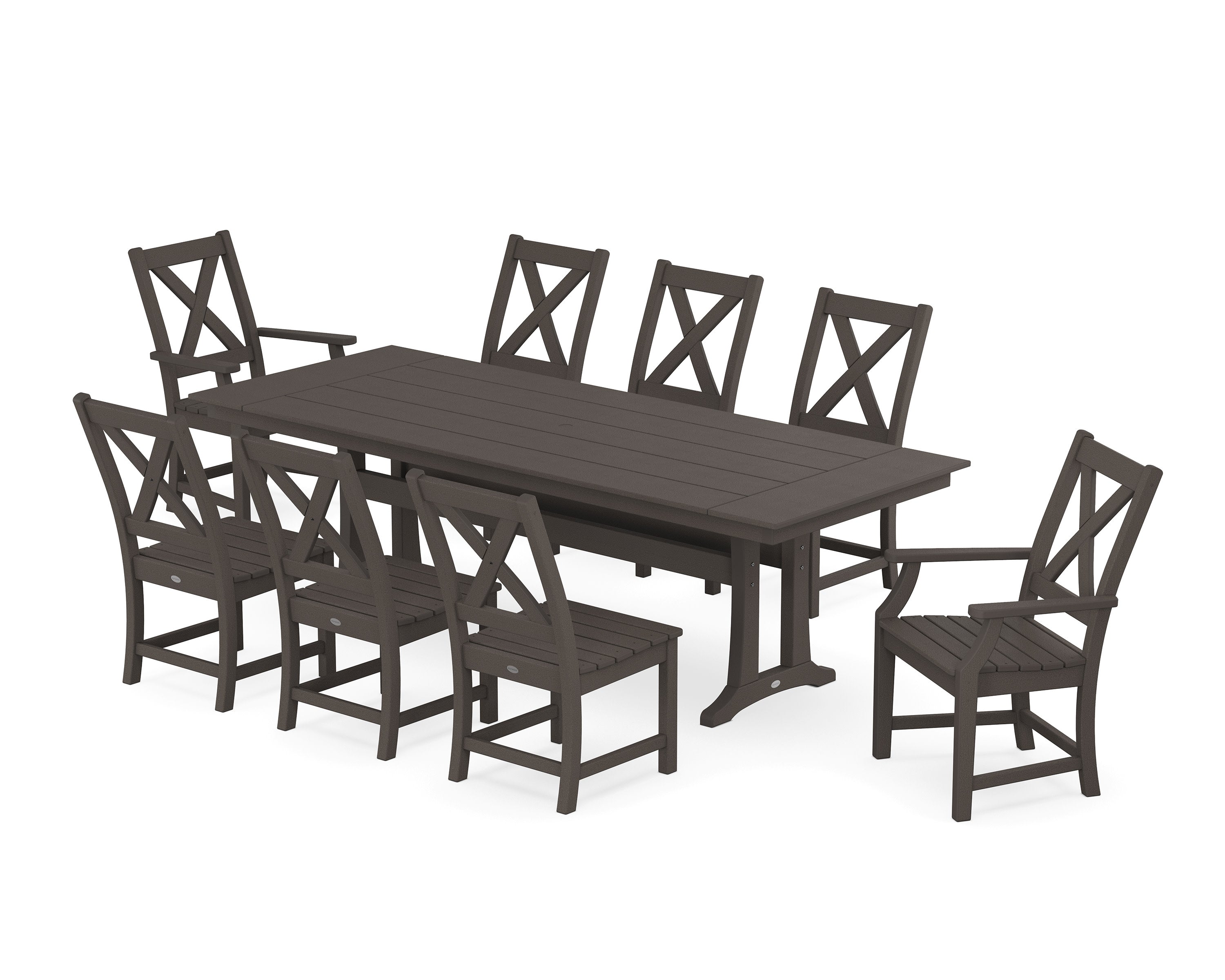 Braxton 9-Piece Farmhouse Dining Set with Trestle Legs in Vintage Coffee