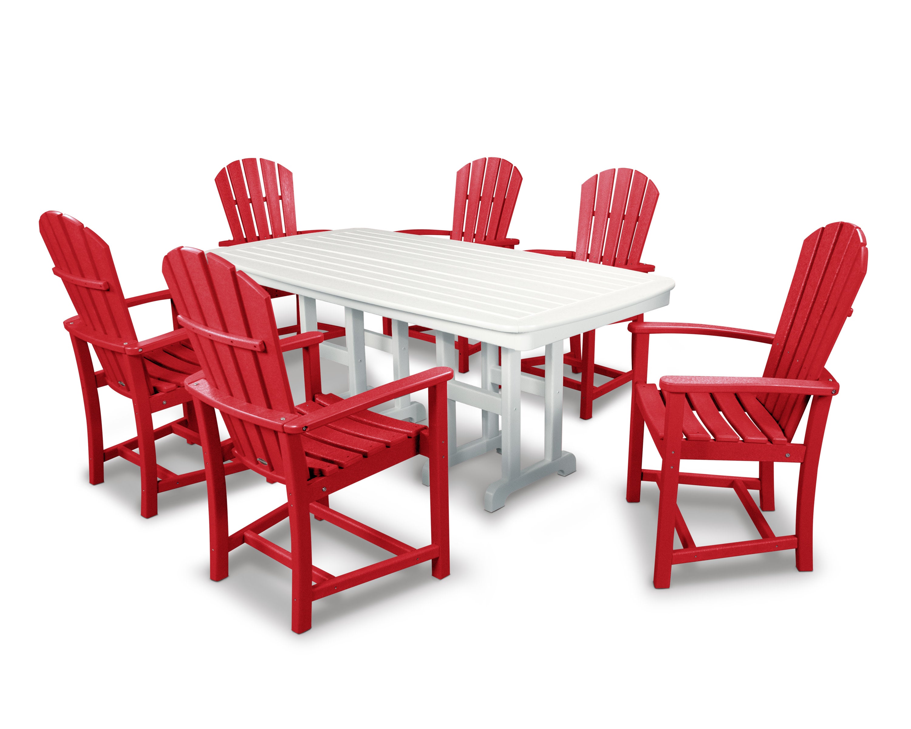 Palm Coast 7-Piece Dining Set in Sunset Red / White