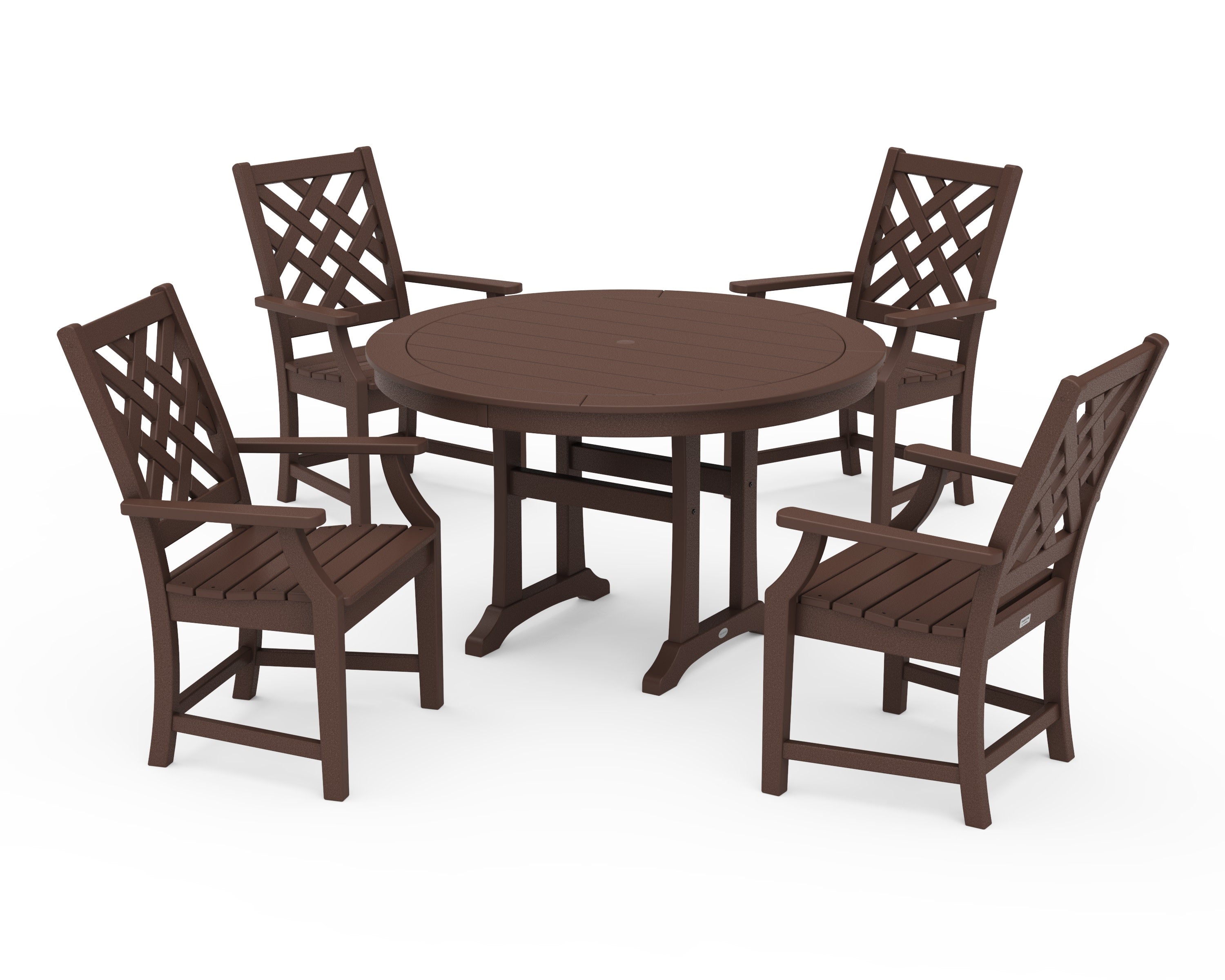 Wovendale 5-Piece Round Dining Set with Trestle Legs in Mahogany