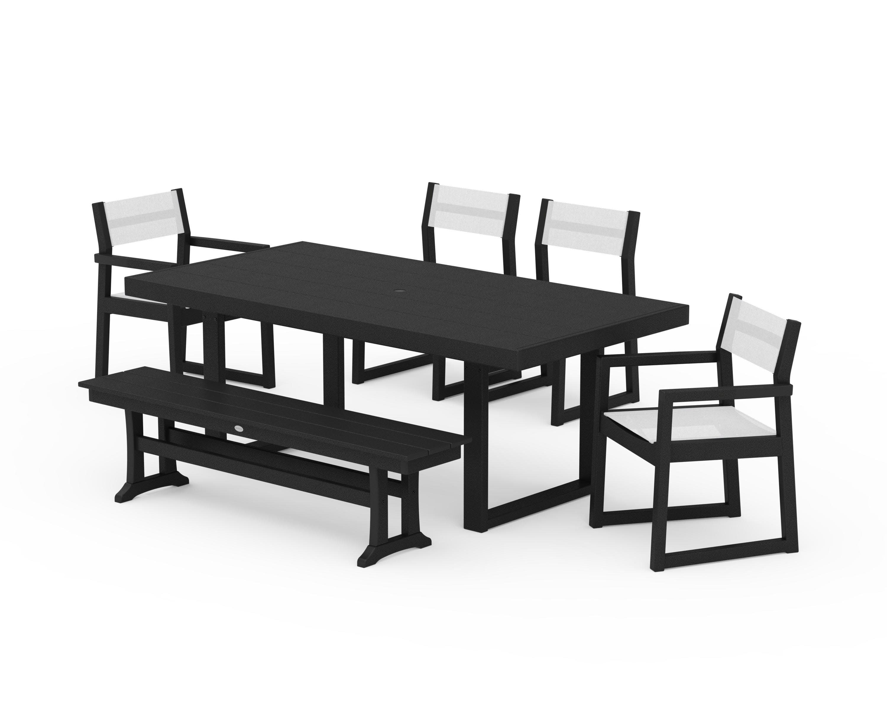 EDGE Sling 6-Piece Dining Set with Bench in Black / White Sling
