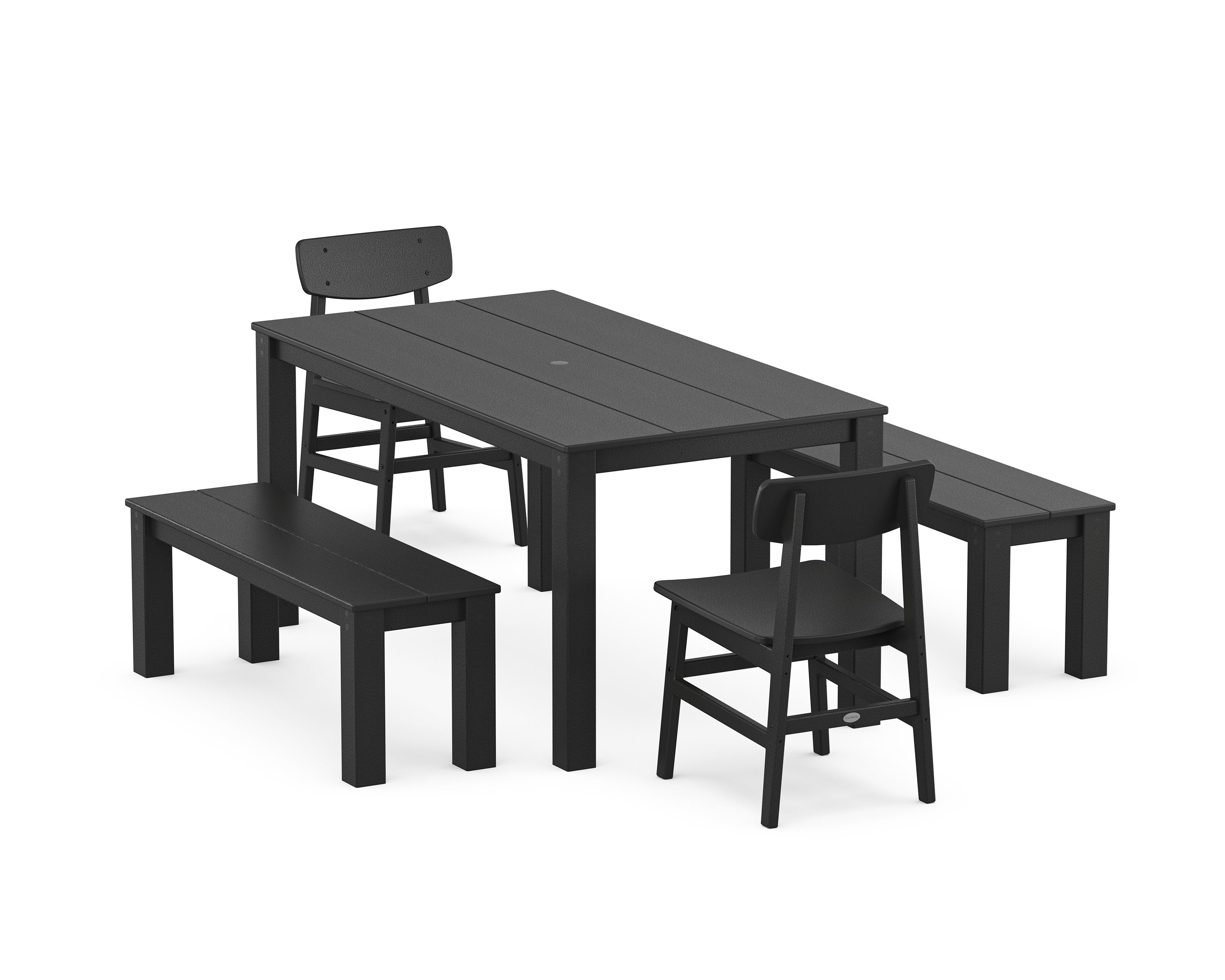 Modern Studio Urban Chair 5-Piece Parsons Dining Set with Benches in Black