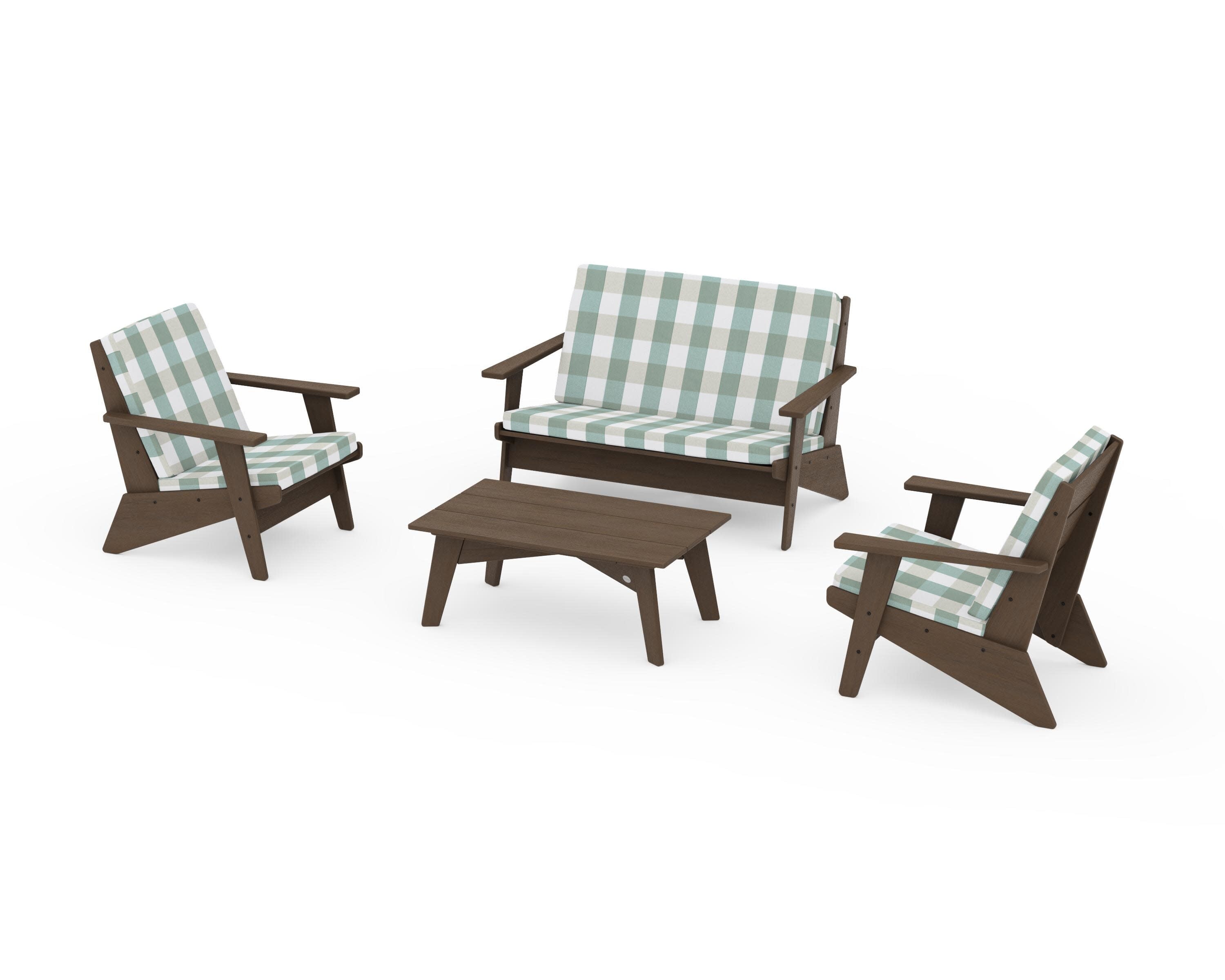 Riviera Modern Lounge 4-Piece Set in Kona / Buffalo Plaid Glacier Spa