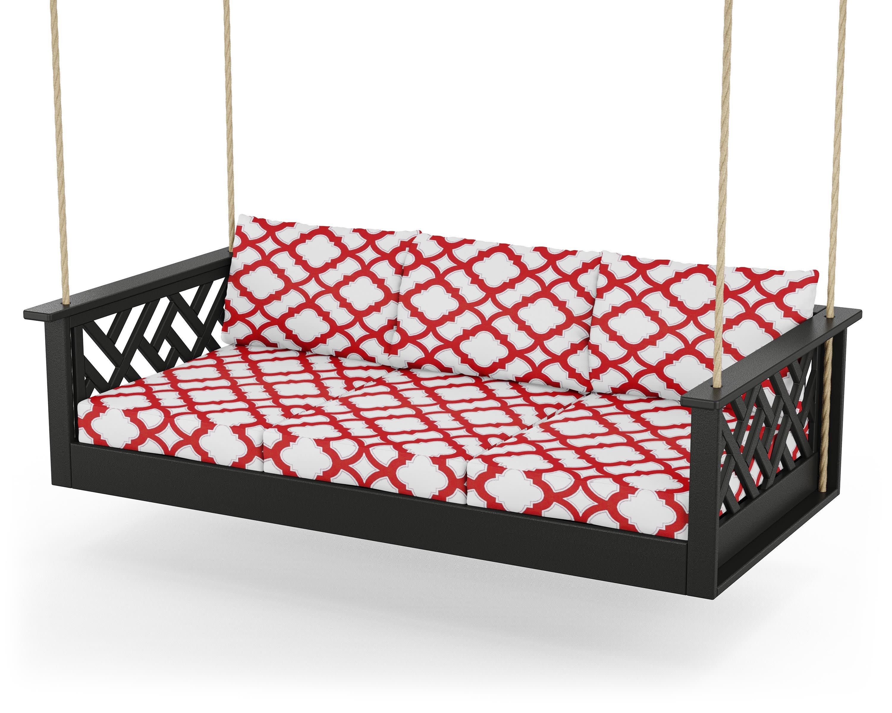 Chippendale Daybed Swing in Black / Trellis Crimson