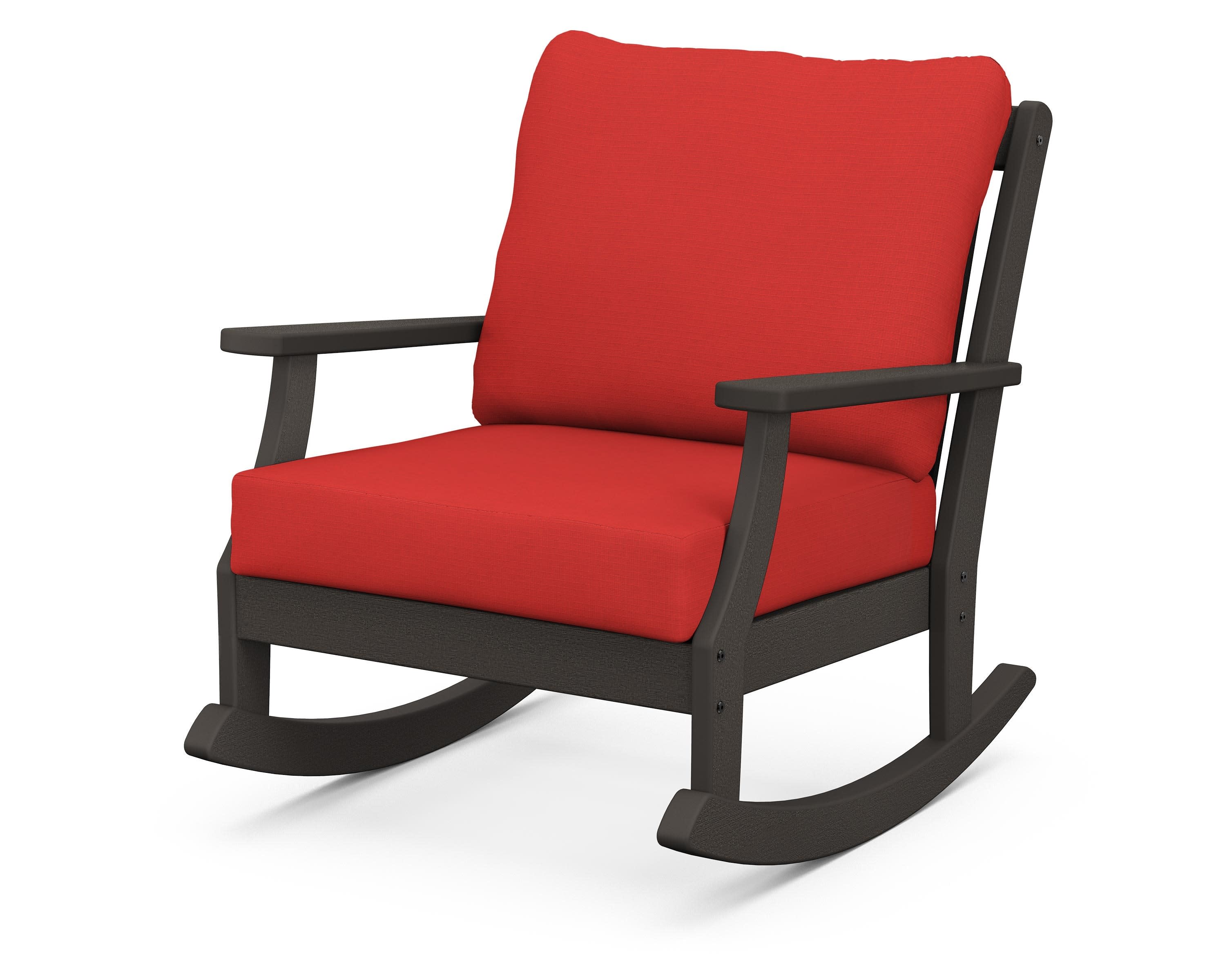 Braxton Deep Seating Rocking Chair in Vintage Coffee / Crimson Linen