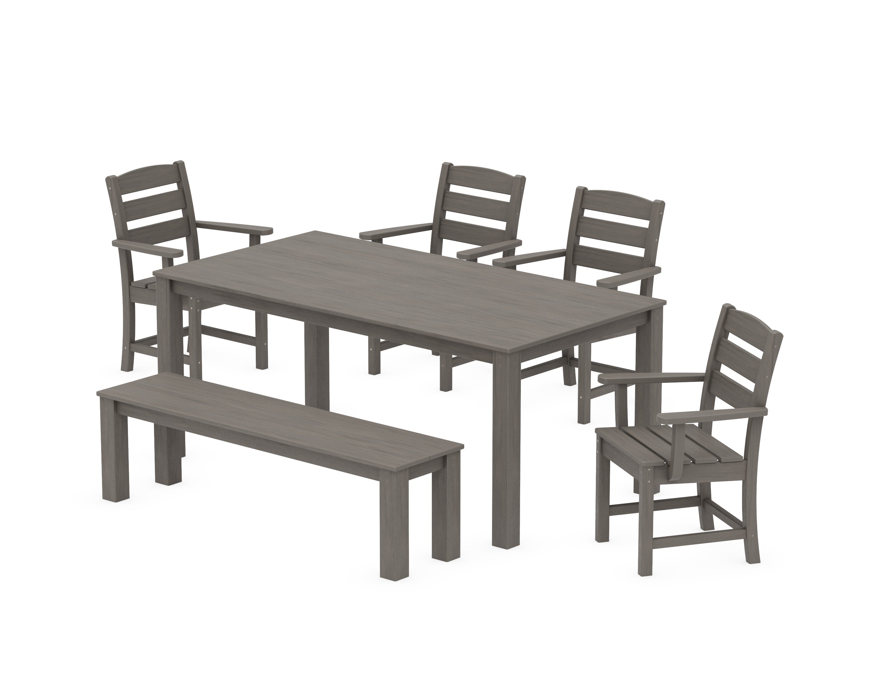 Lakeside 6-Piece Parsons Dining Set with Bench in Driftwood