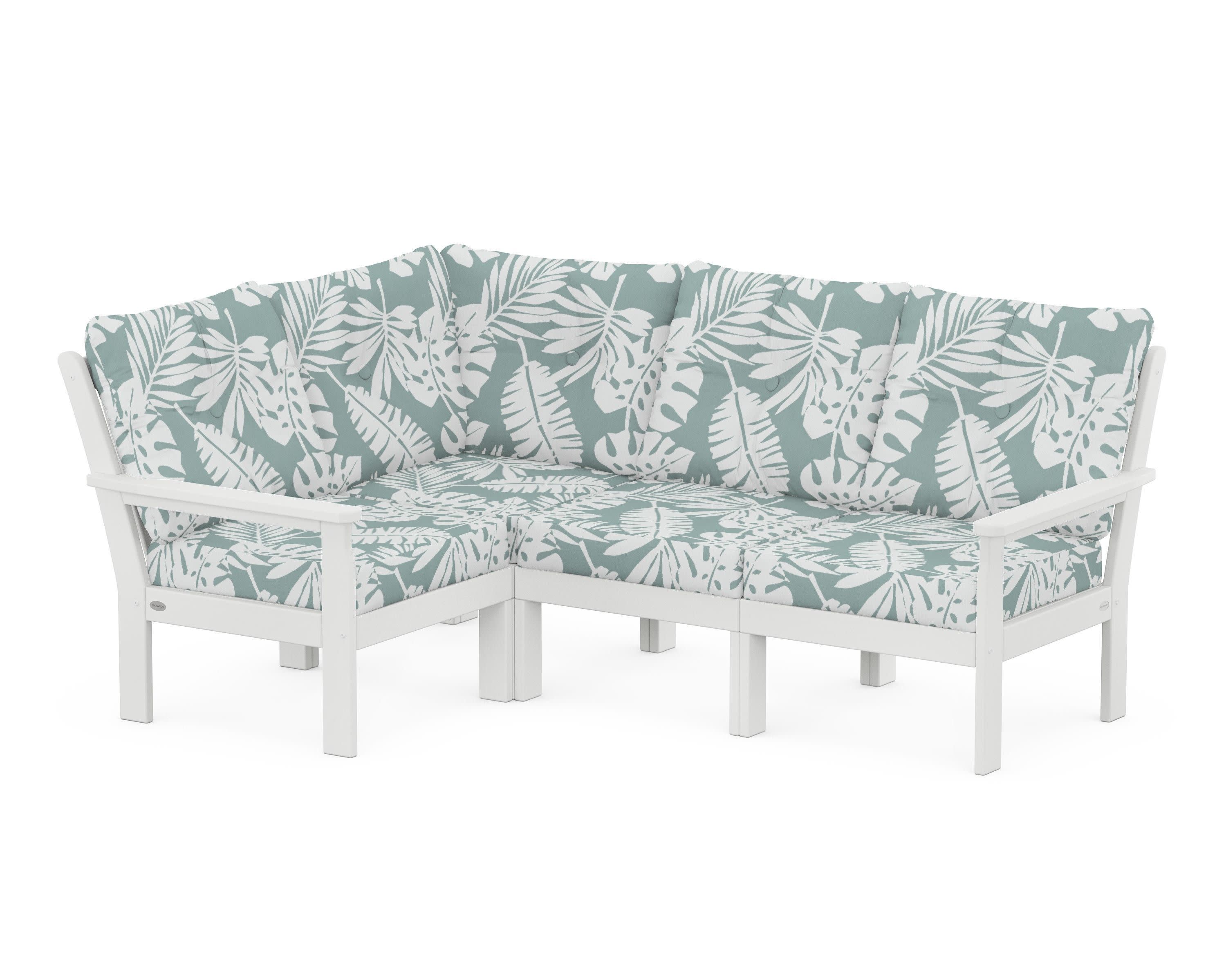 Vineyard 4-Piece Sectional in White / Leaf Glacier Spa